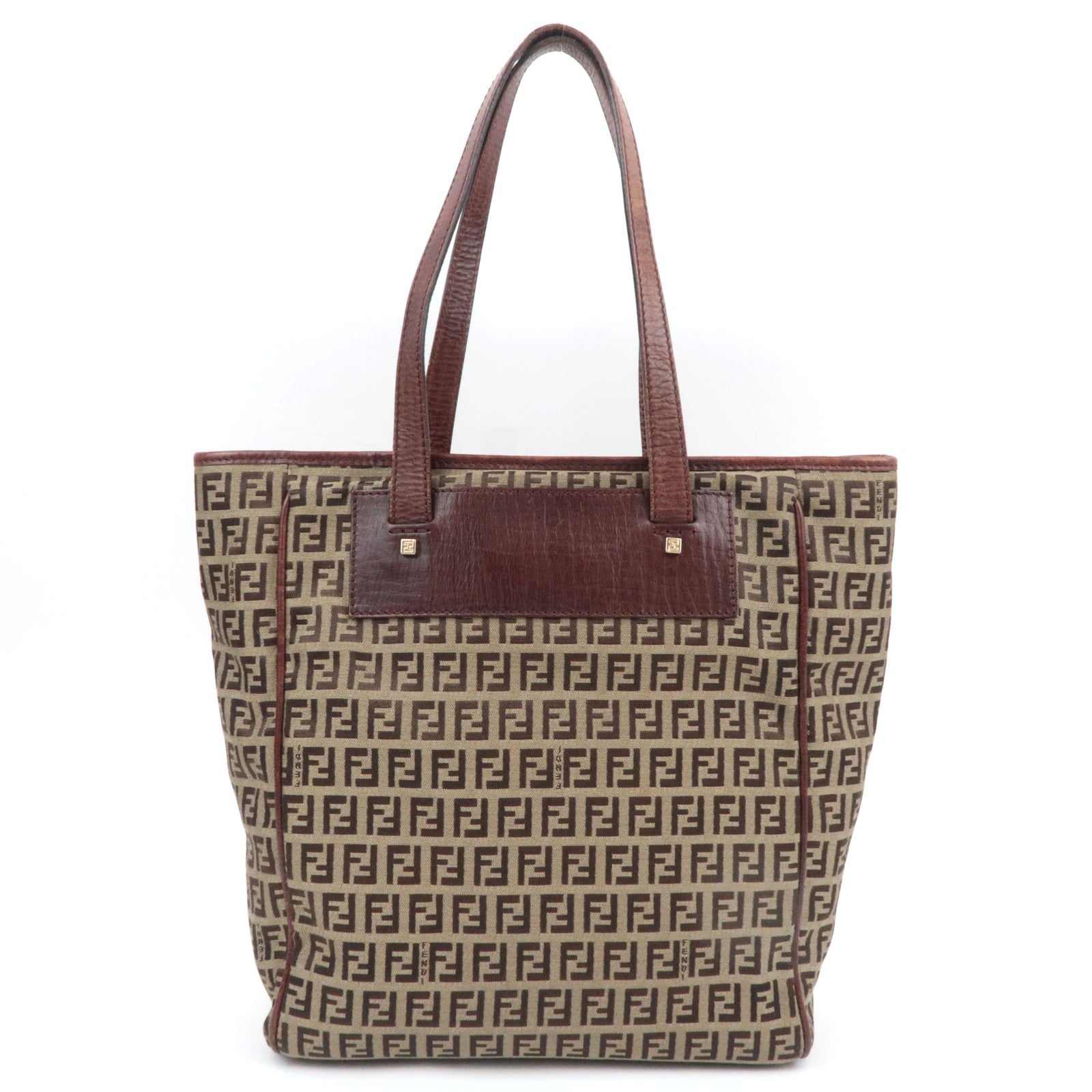 FENDI Zucchino Canvas Leather Tote Bag Brown 8BH174
