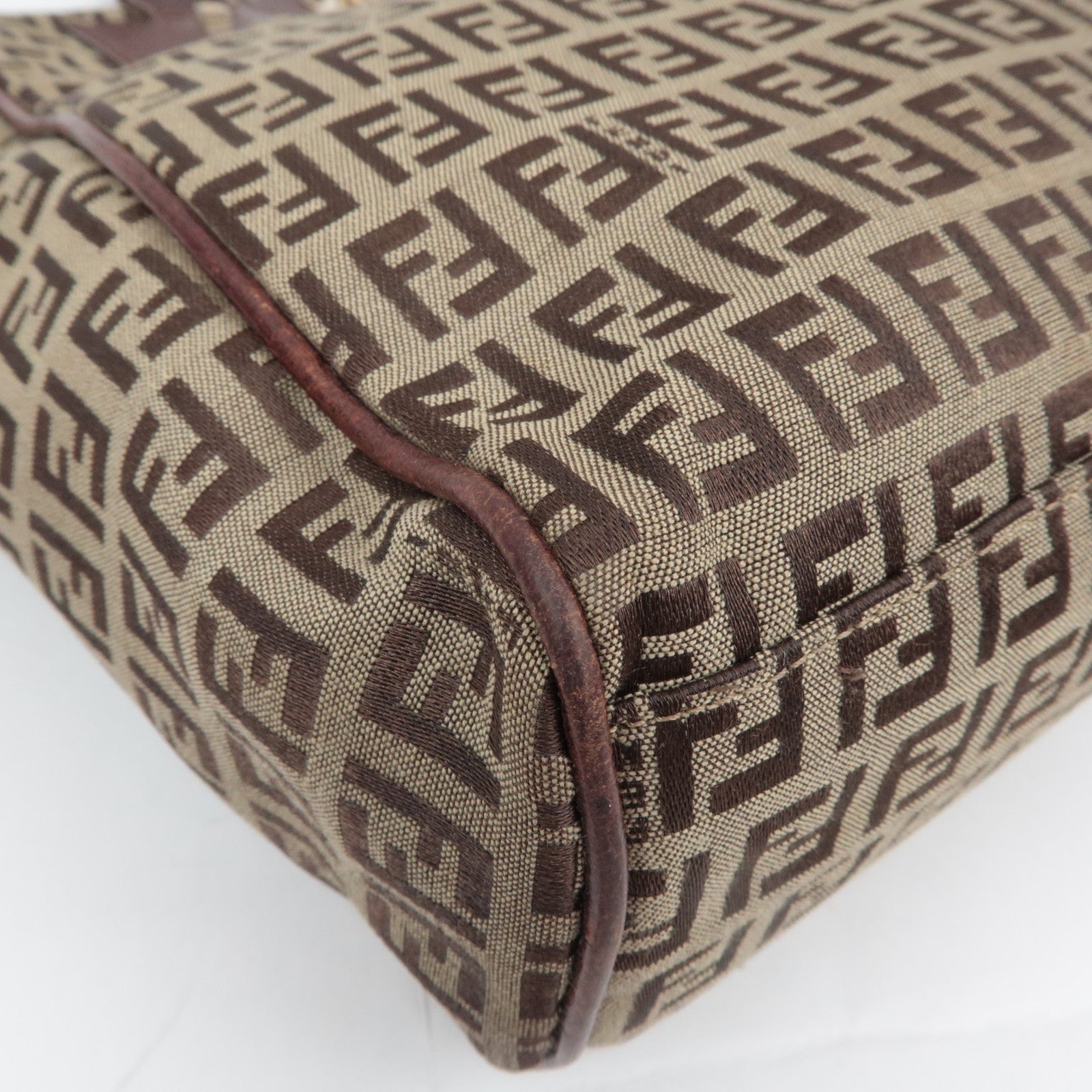 FENDI Zucchino Canvas Leather Tote Bag Brown 8BH174
