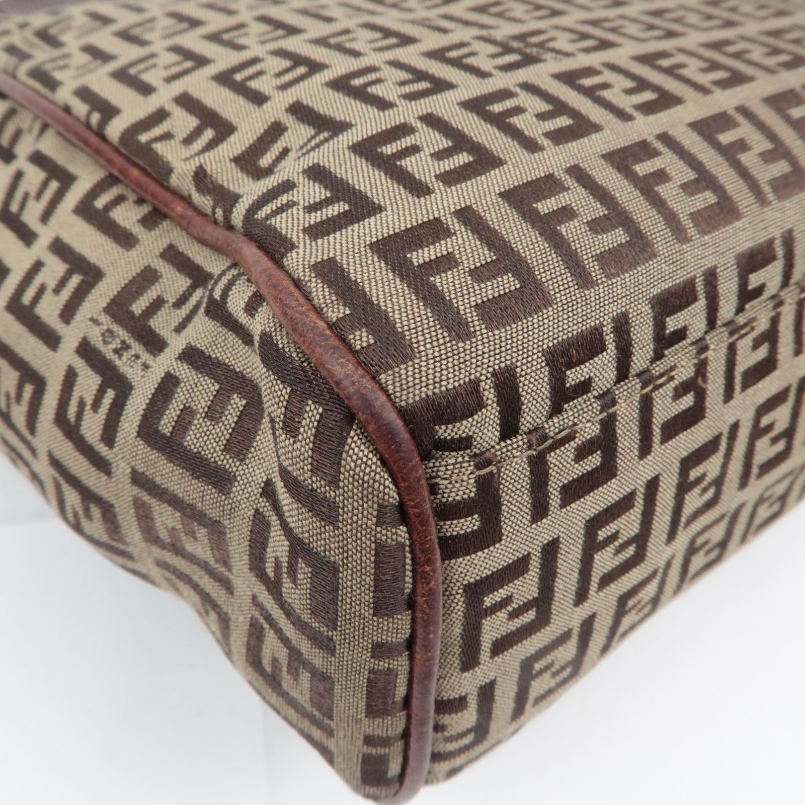 FENDI Zucchino Canvas Leather Tote Bag Brown 8BH174
