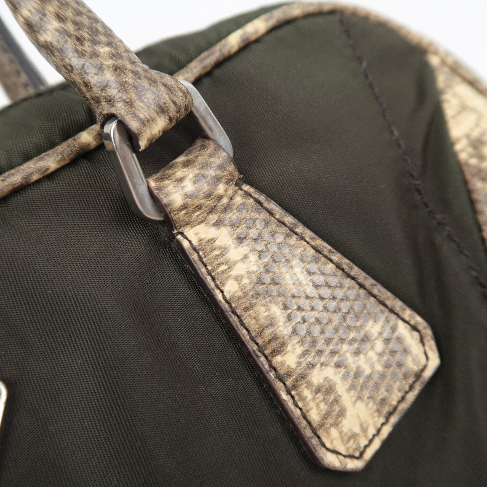 PRADA Nylon Leather Handbag Khaki B10747