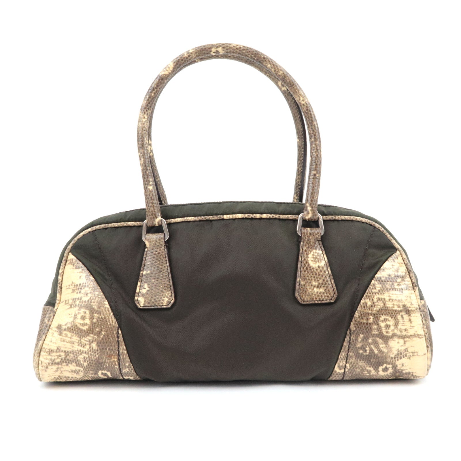 PRADA Nylon Leather Handbag Khaki B10747
