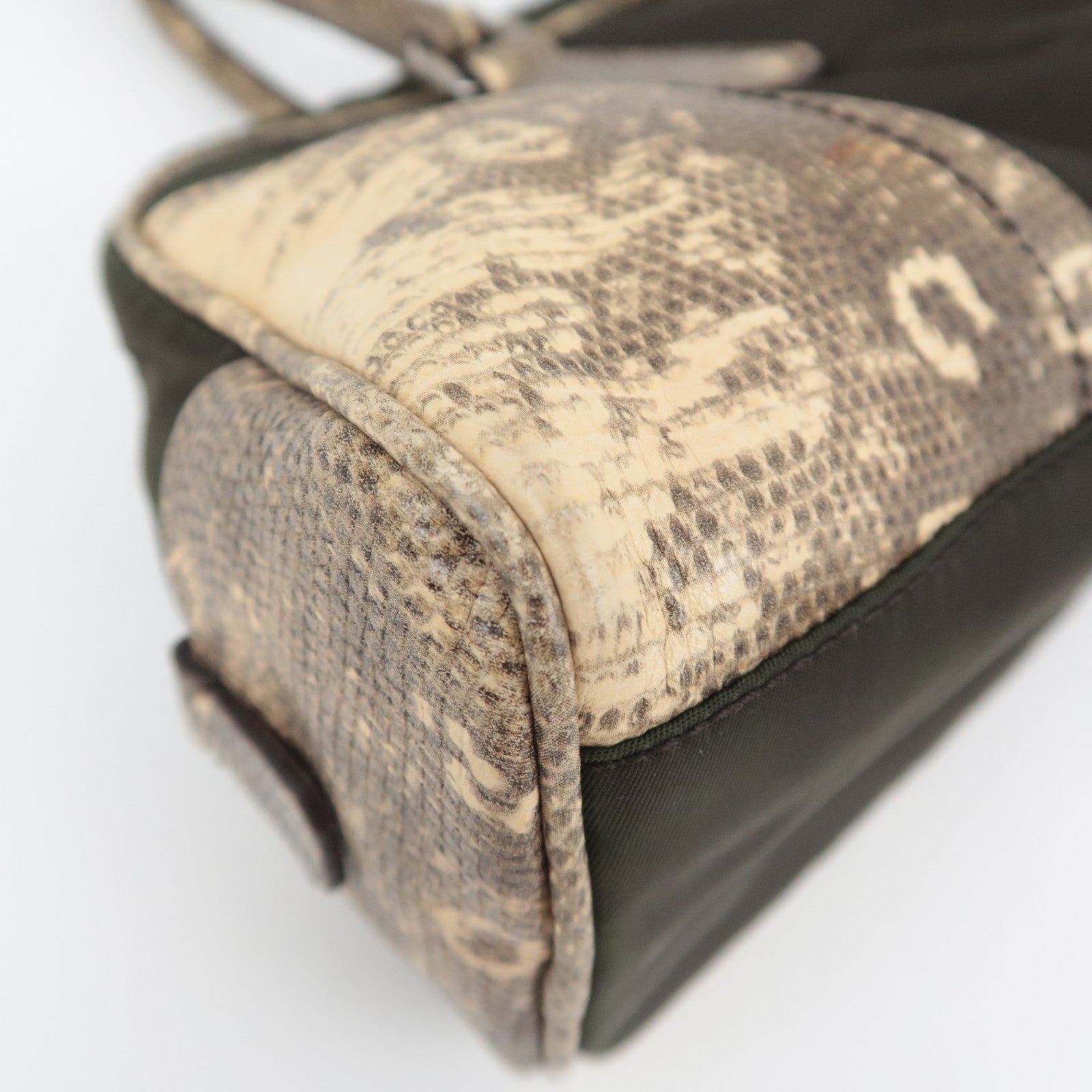 PRADA Nylon Leather Handbag Khaki B10747