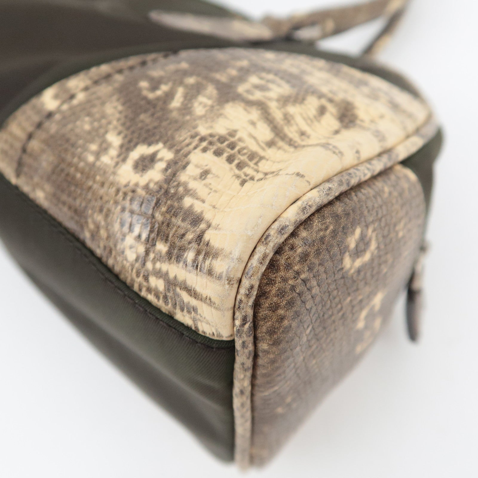 PRADA Nylon Leather Handbag Khaki B10747