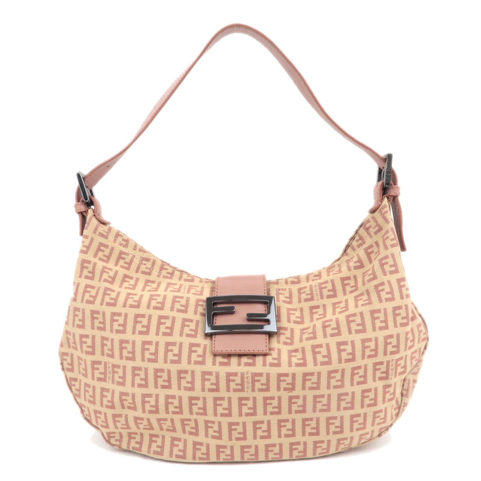 FENDI Zucchino Canvas Shoulder Bag Pink Beige 8BR32590029