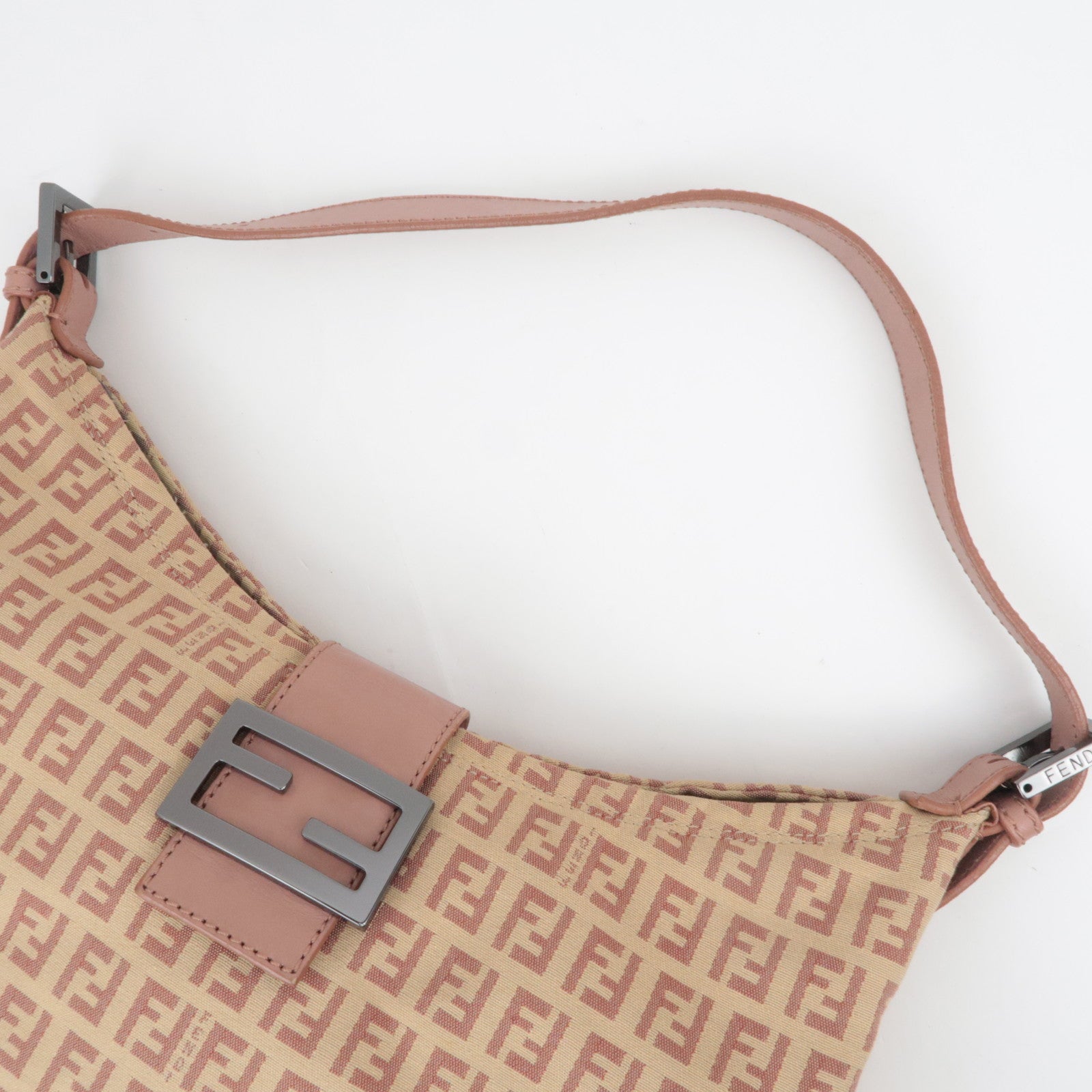 FENDI Zucchino Canvas Shoulder Bag Pink Beige 8BR325
