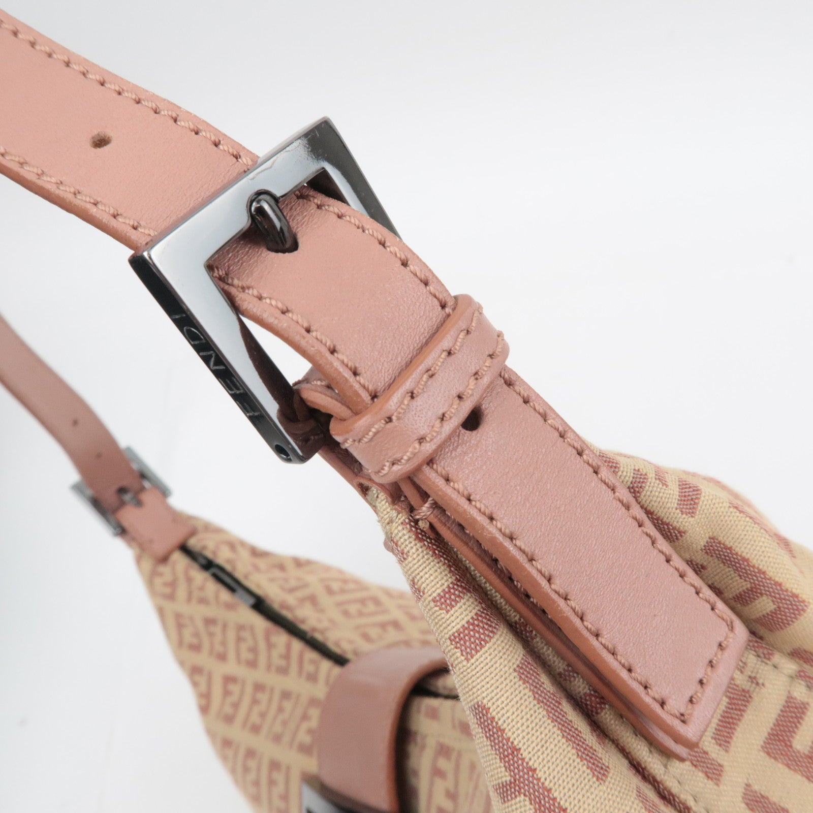 FENDI Zucchino Canvas Shoulder Bag Pink Beige 8BR325