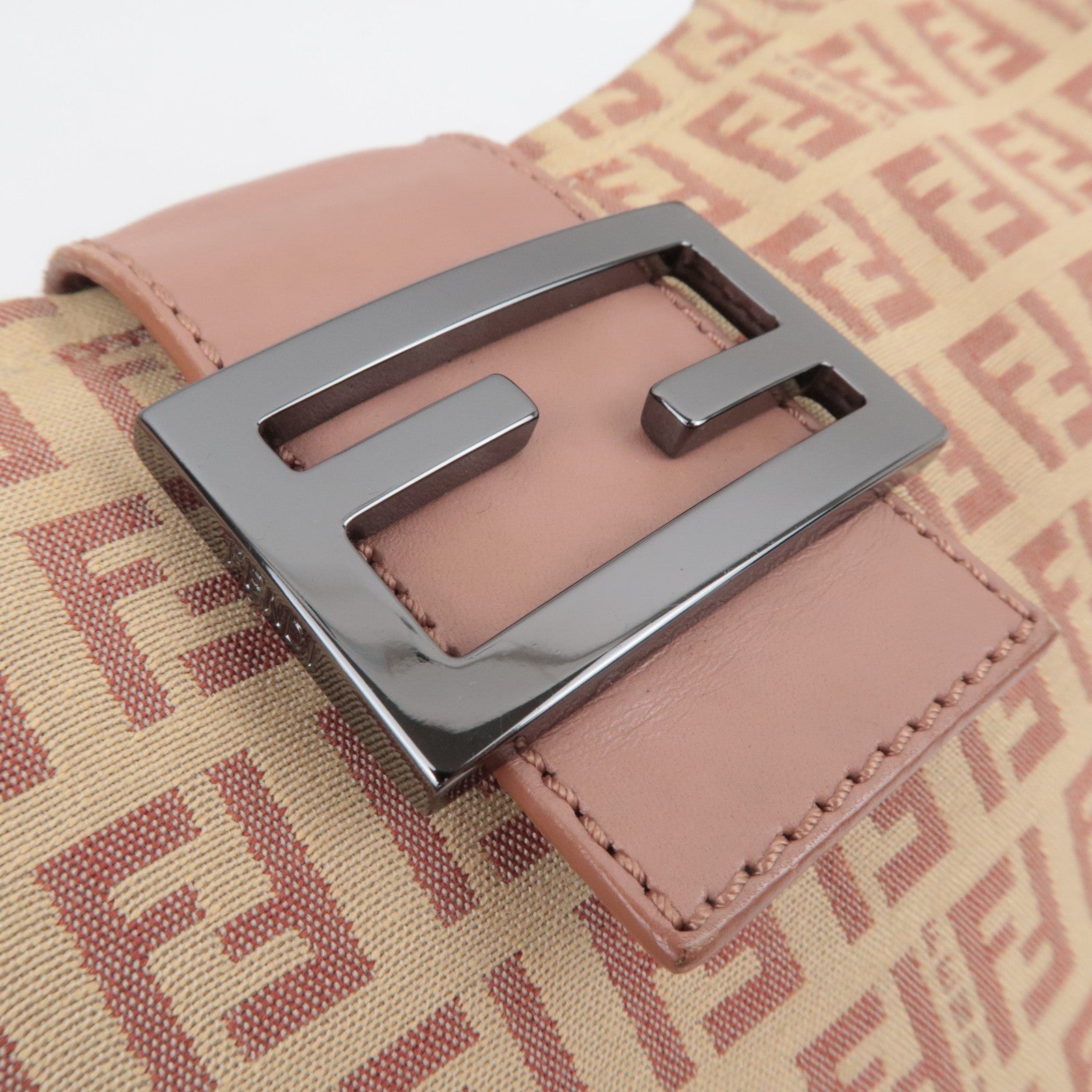FENDI Zucchino Canvas Shoulder Bag Pink Beige 8BR325