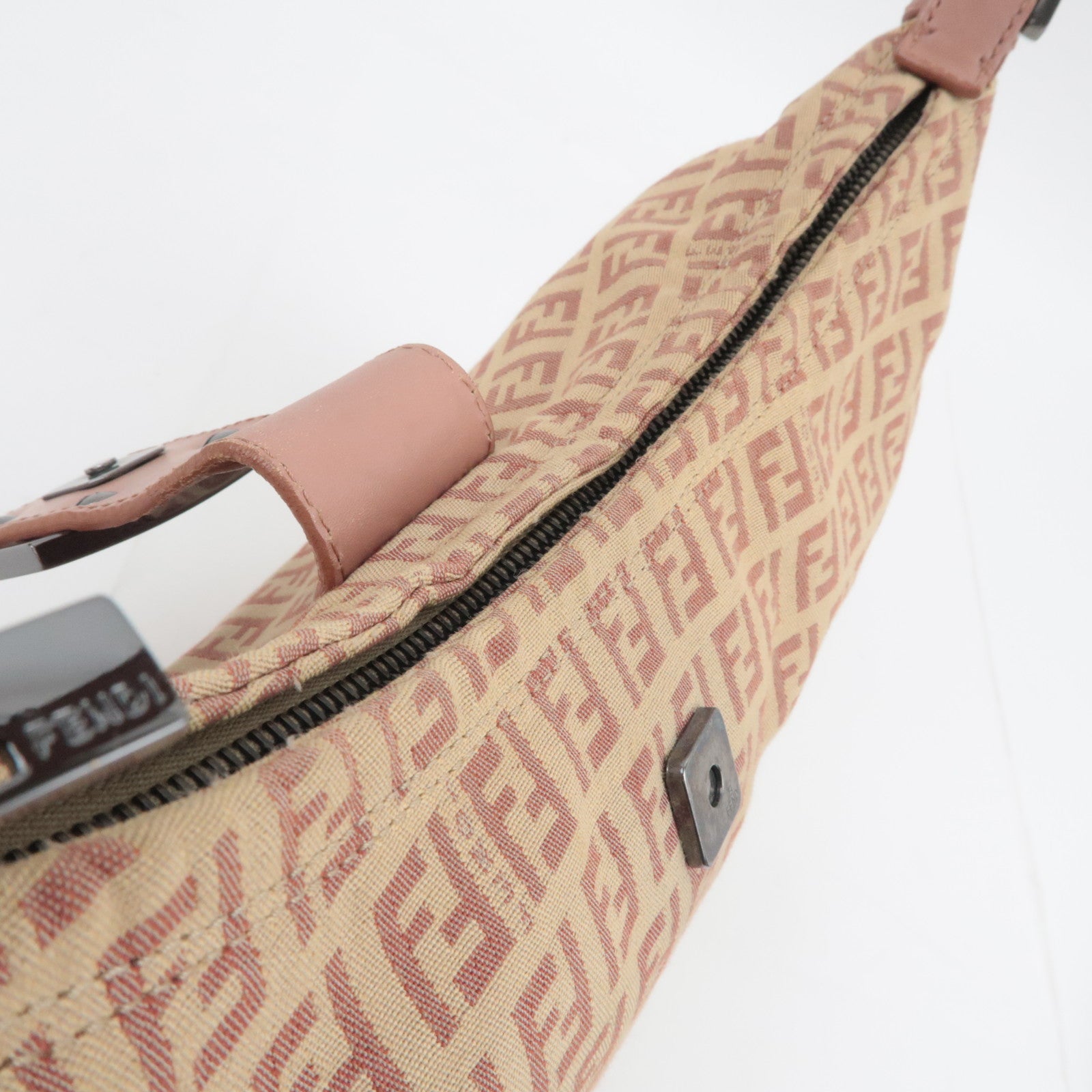 FENDI Zucchino Canvas Shoulder Bag Pink Beige 8BR325