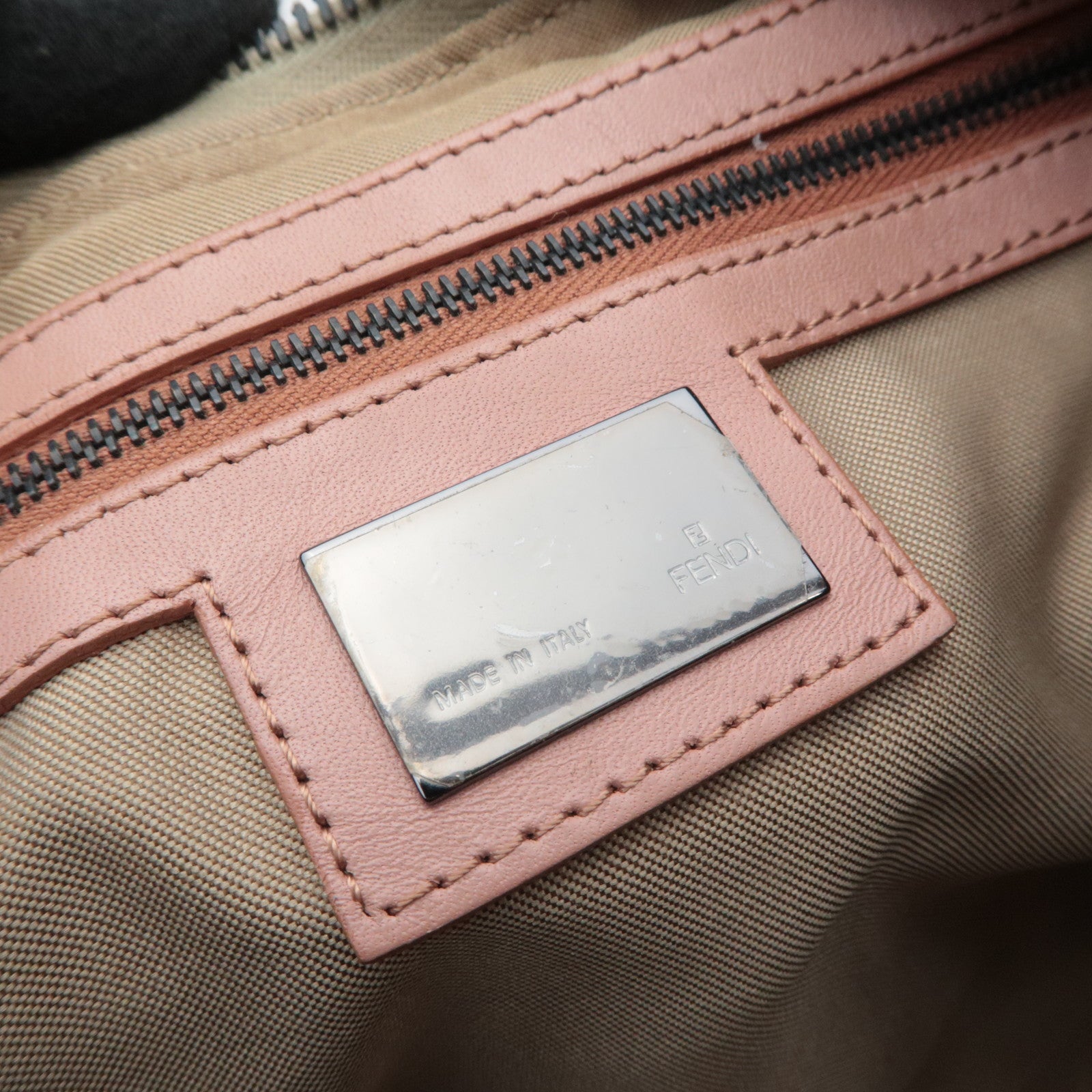 FENDI Zucchino Canvas Shoulder Bag Pink Beige 8BR325