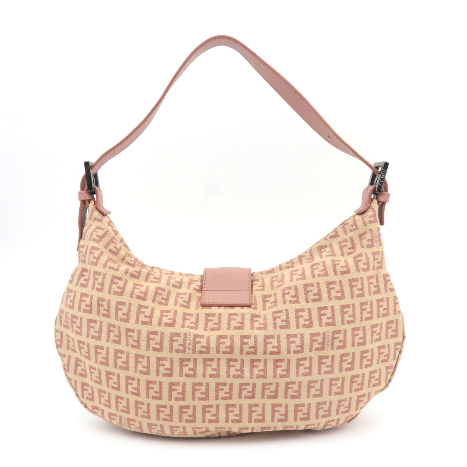 FENDI Zucchino Canvas Shoulder Bag Pink Beige 8BR325