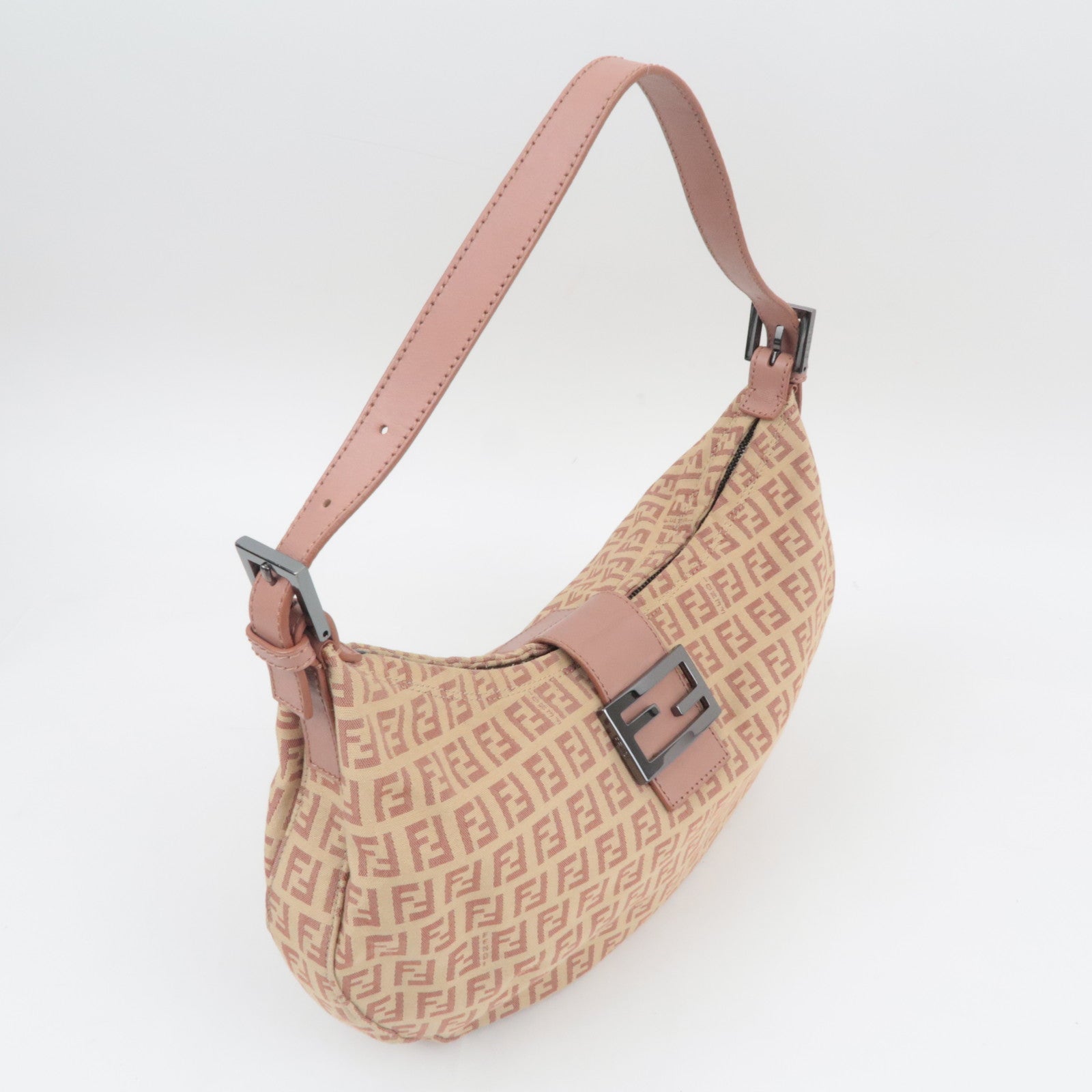 FENDI Zucchino Canvas Shoulder Bag Pink Beige 8BR325