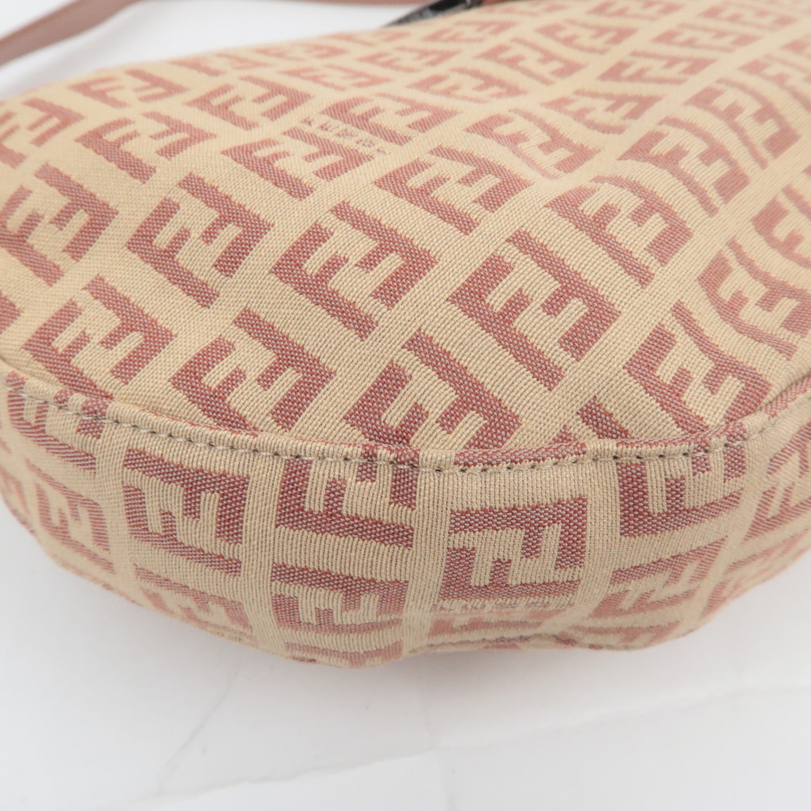 FENDI Zucchino Canvas Shoulder Bag Pink Beige 8BR325