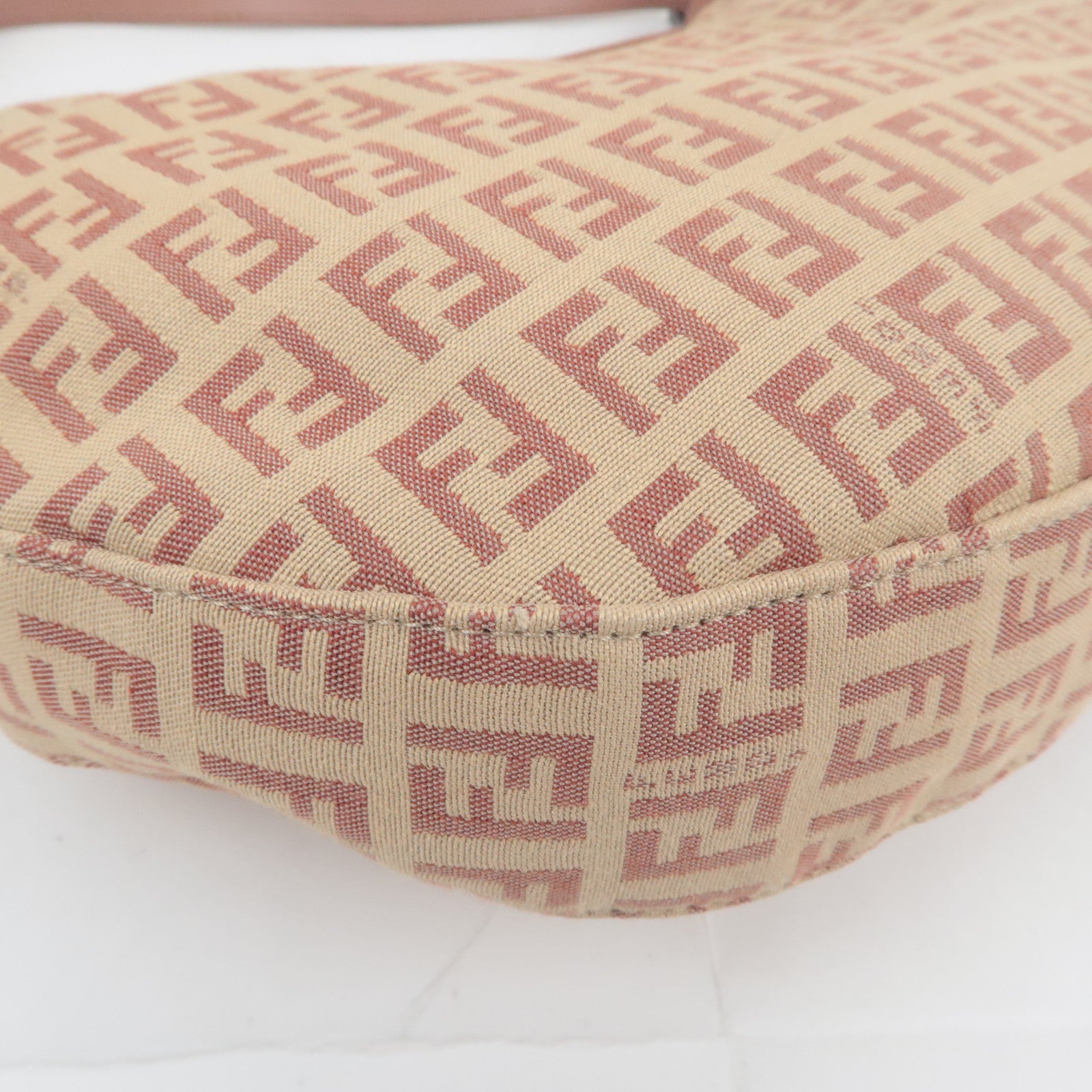 FENDI Zucchino Canvas Shoulder Bag Pink Beige 8BR325