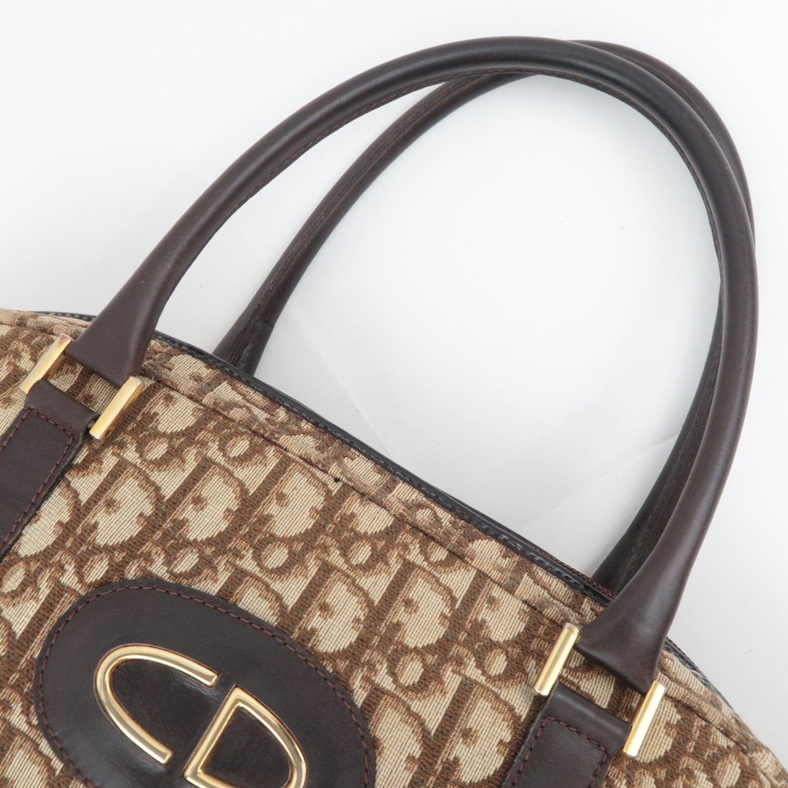 Christian Dior Trotter Canvas Leather Handbag Beige