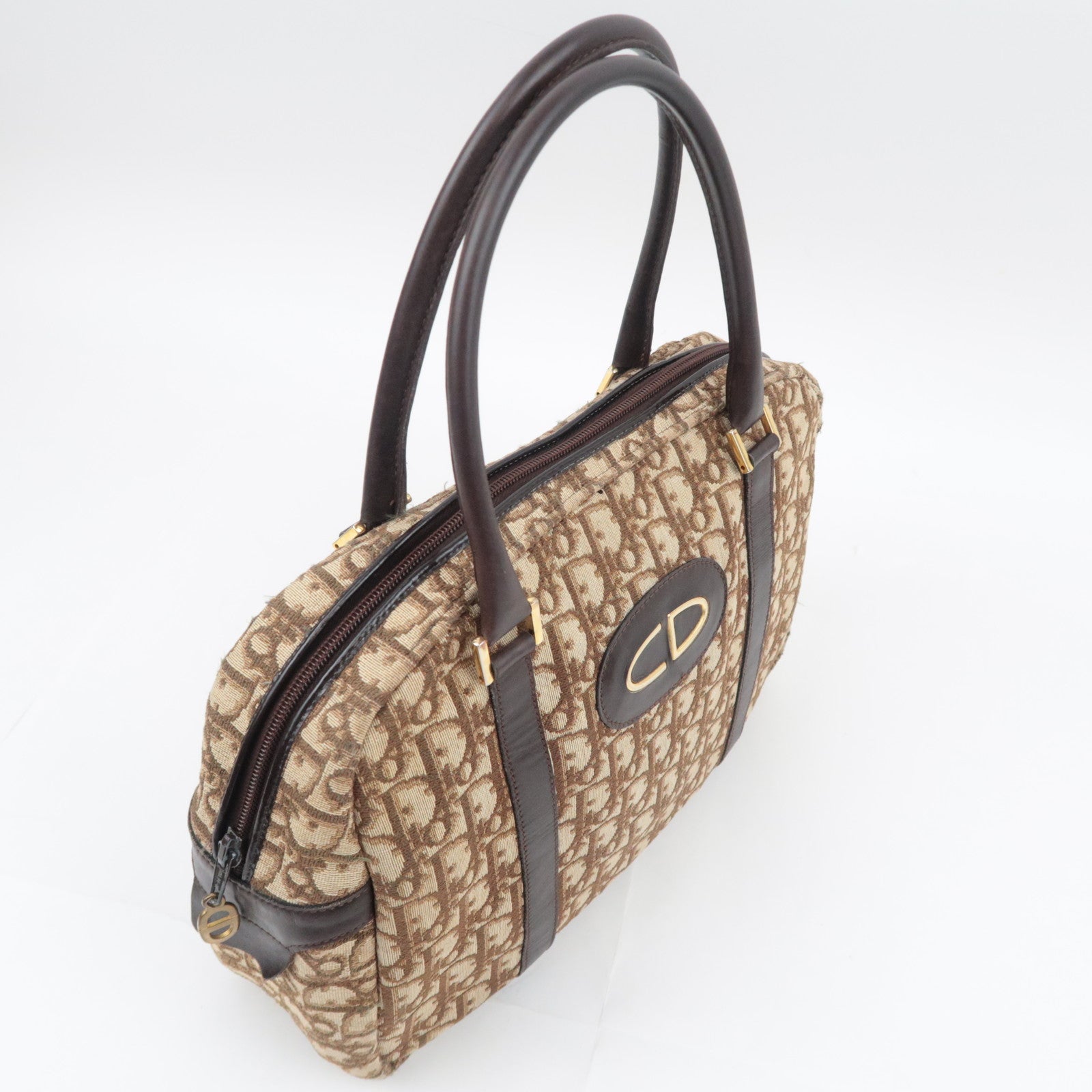 Christian Dior Trotter Canvas Leather Handbag Beige
