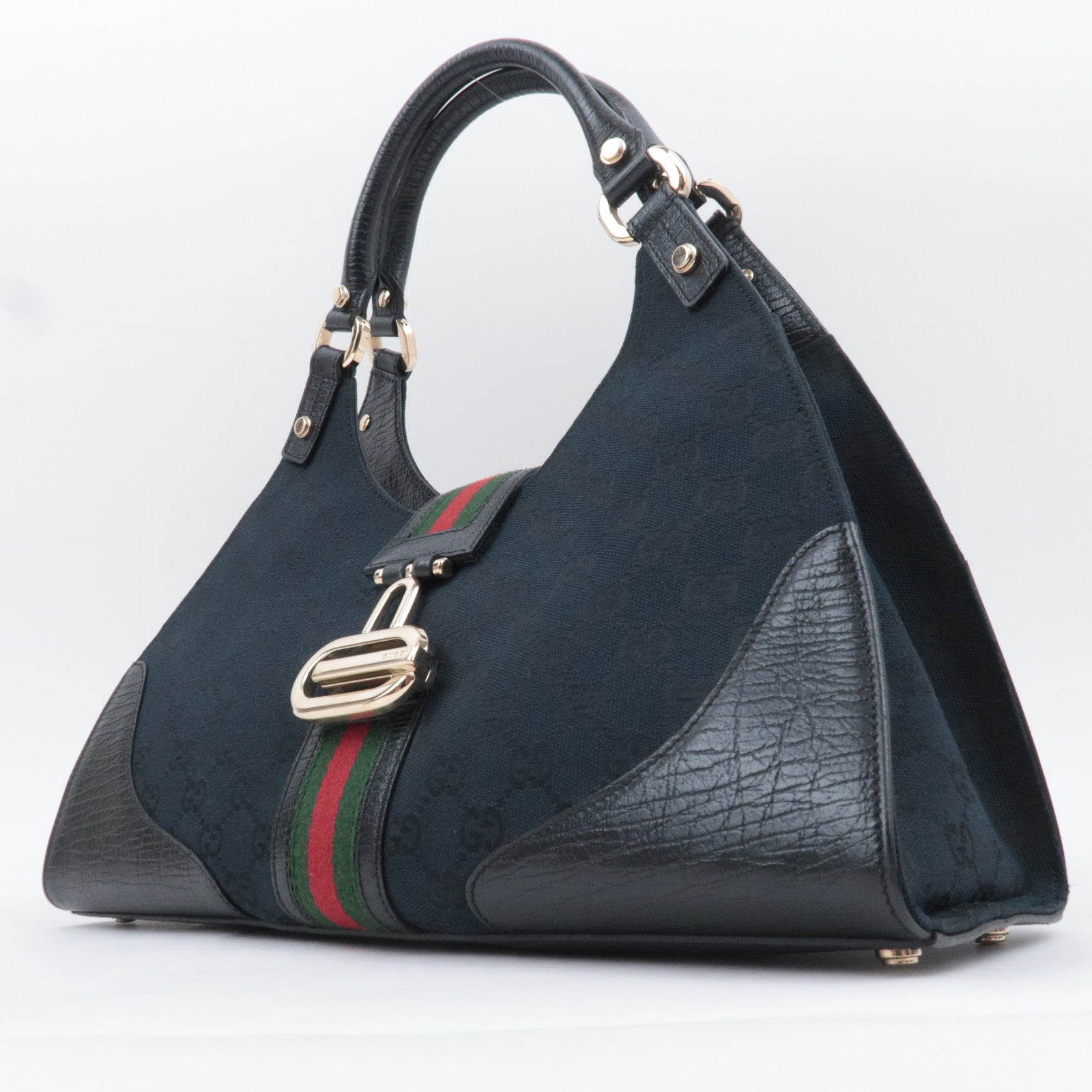 GUCCI Sherry GG Canvas Hobo Shoulder Bag Black 130995