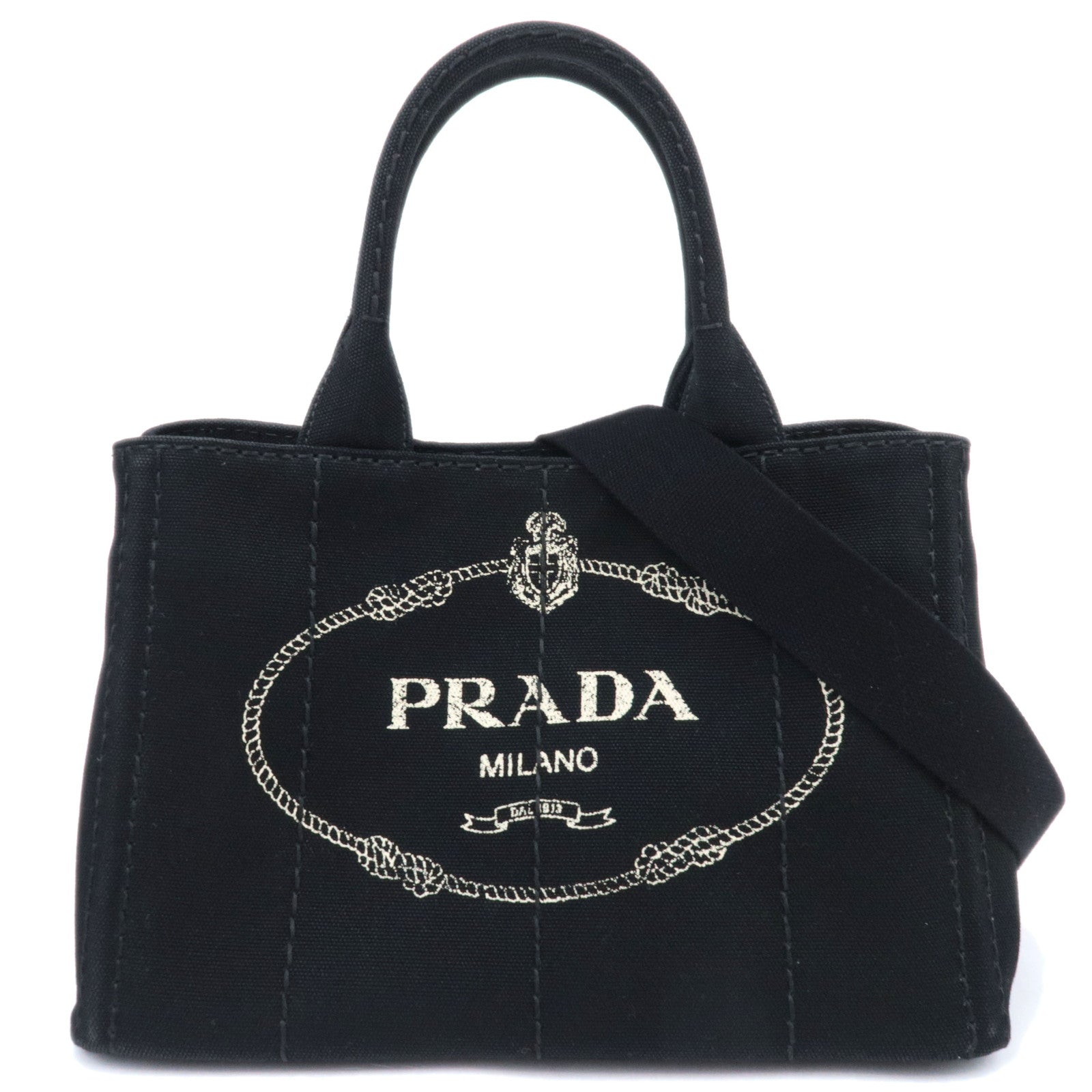 PRADA Canapa Mini 2Way Canvas Tote Bag Black 1BG43990076