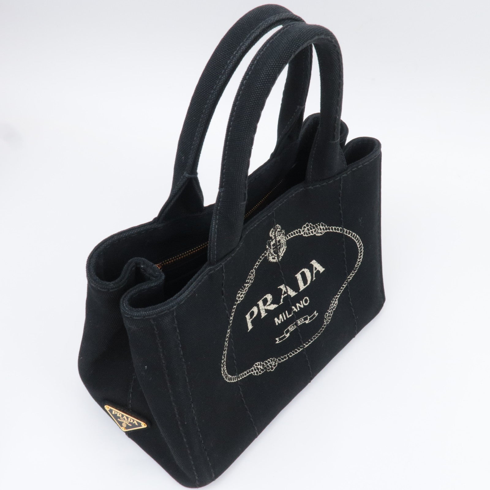 PRADA Canapa Mini 2Way Canvas Tote Bag Black 1BG439
