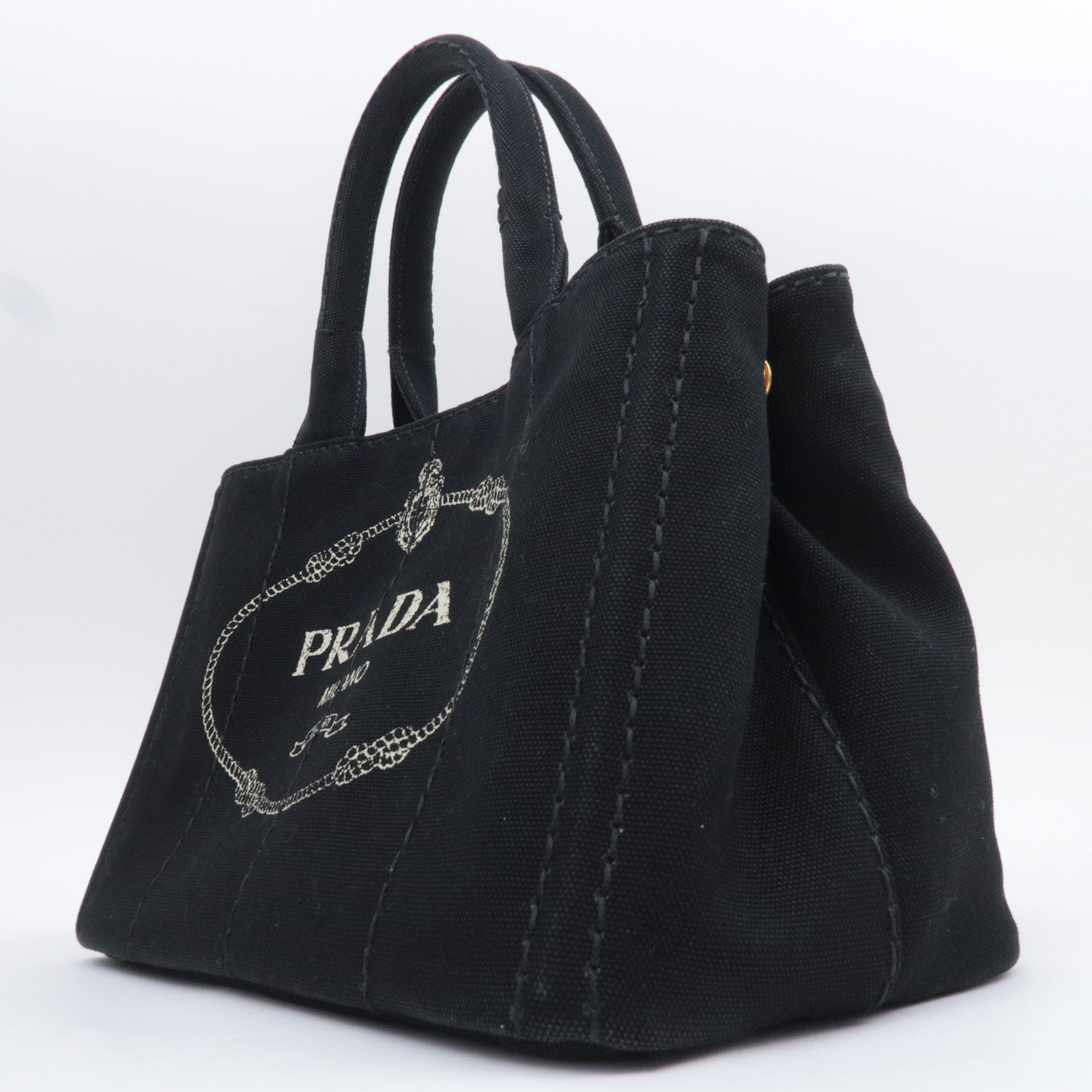 PRADA Canapa Mini 2Way Canvas Tote Bag Black 1BG439