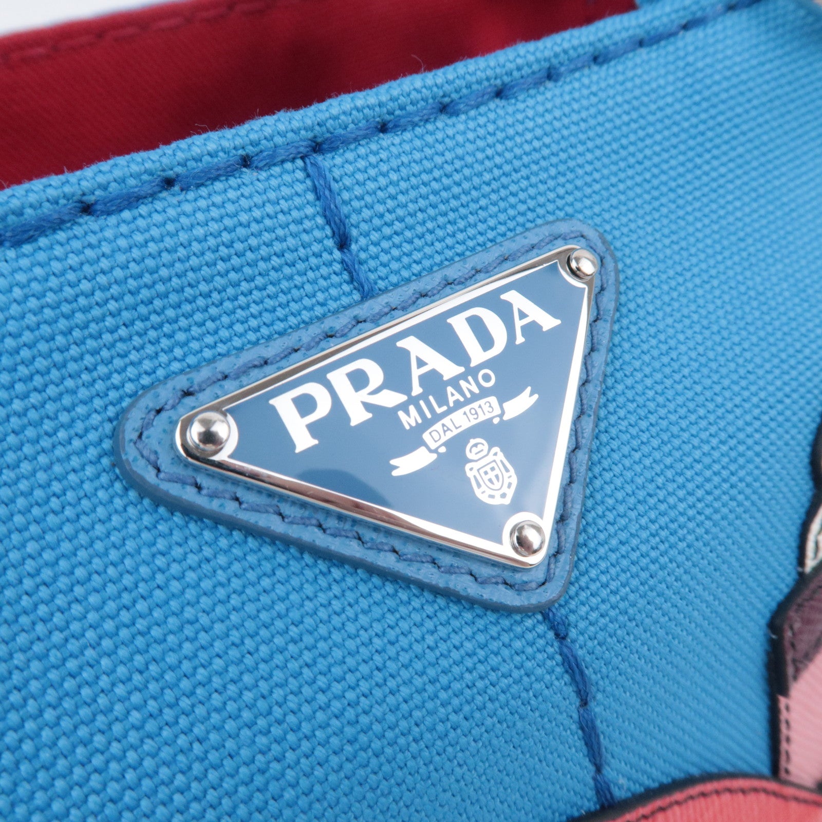 PRADA Canapa Patch Mini 2Way Canvas Tote Bag Marine Print Blue 1BG439