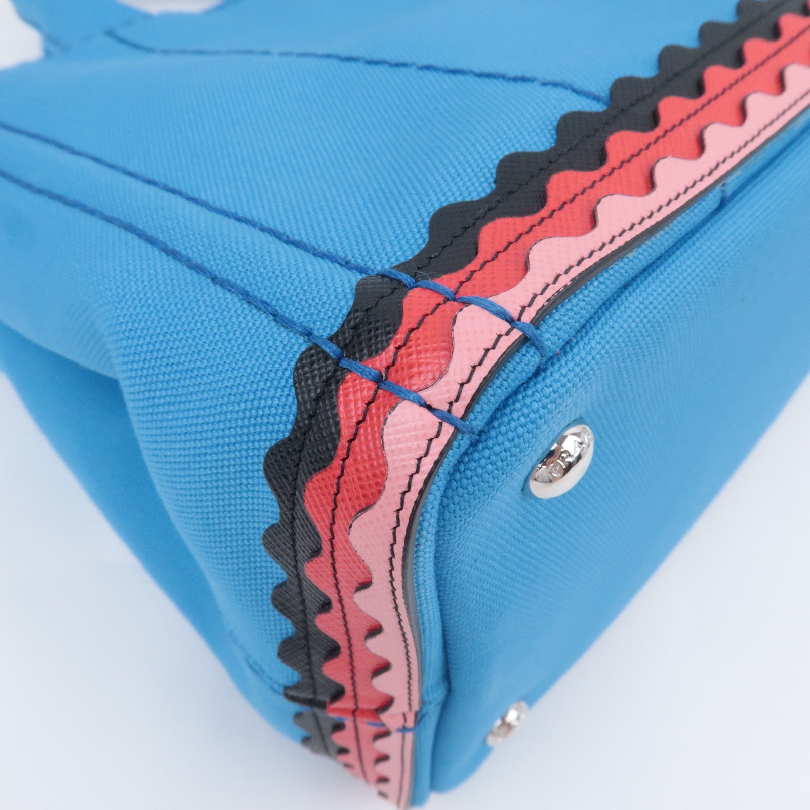 PRADA Canapa Patch Mini 2Way Canvas Tote Bag Marine Print Blue 1BG439