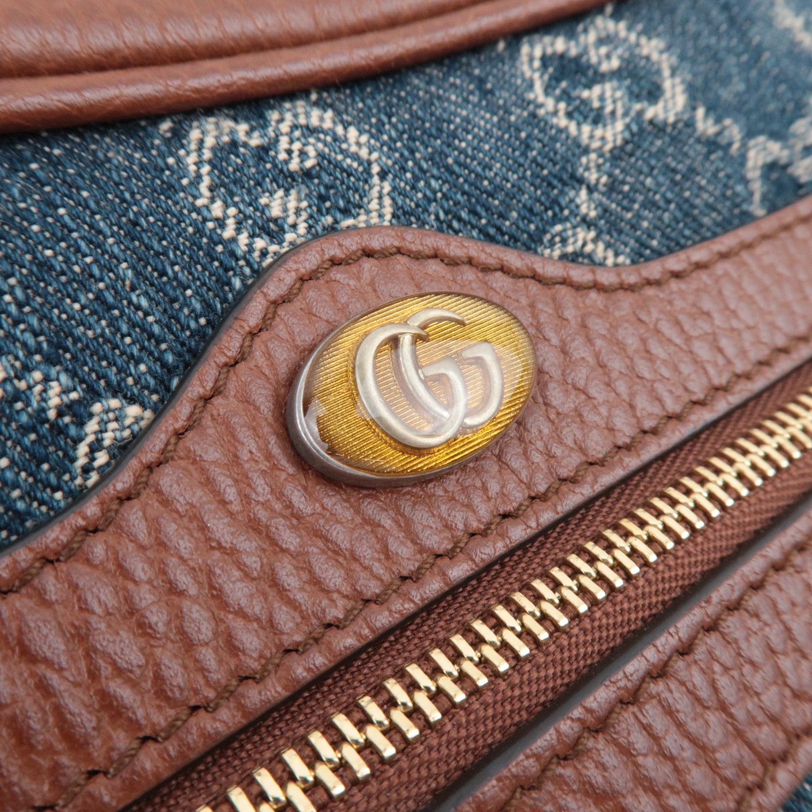 GUCCI Ophidia GG Denim Shoulder Bag Blue Brown 517350