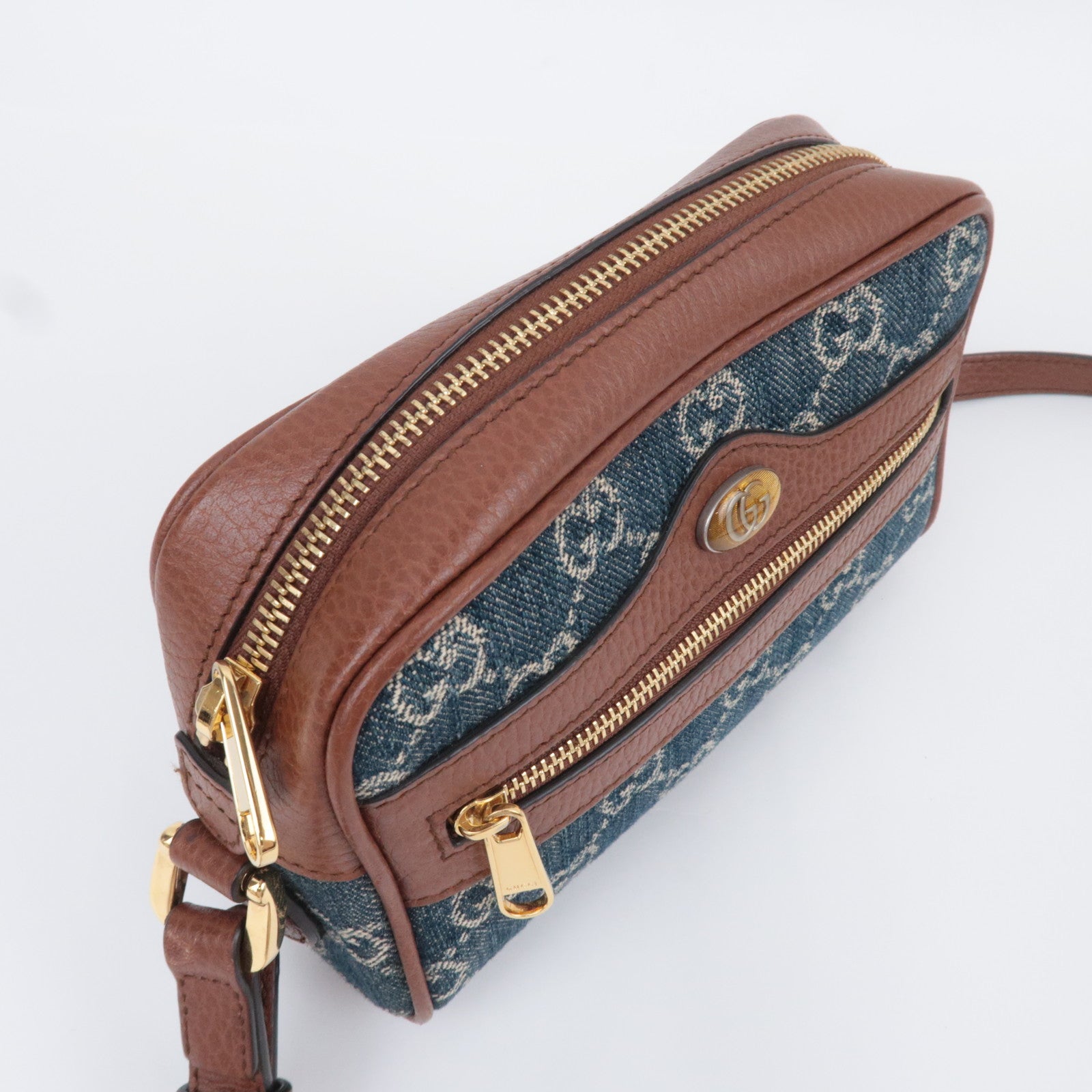 GUCCI Ophidia GG Denim Shoulder Bag Blue Brown 517350