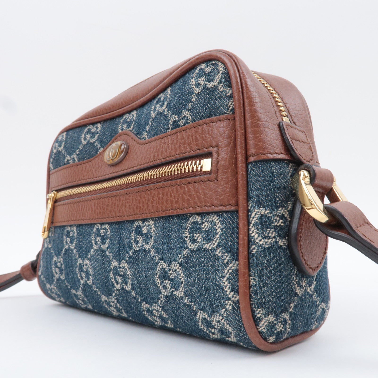 GUCCI Ophidia GG Denim Shoulder Bag Blue Brown 517350