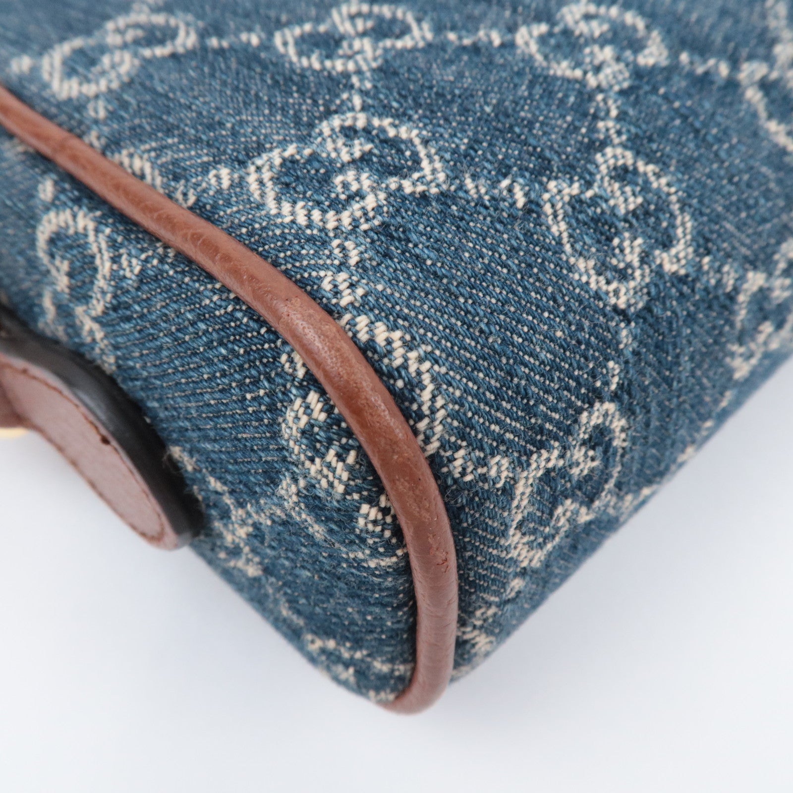 GUCCI Ophidia GG Denim Shoulder Bag Blue Brown 517350