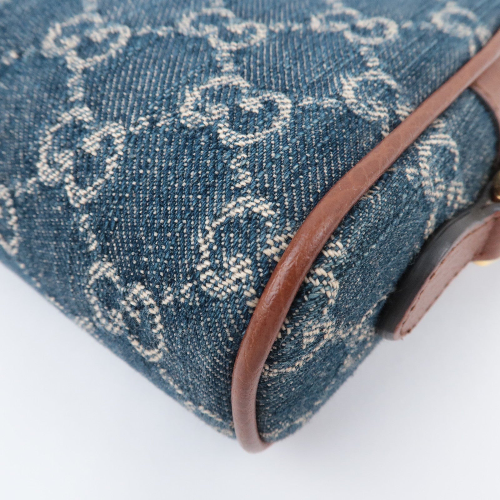 GUCCI Ophidia GG Denim Shoulder Bag Blue Brown 517350