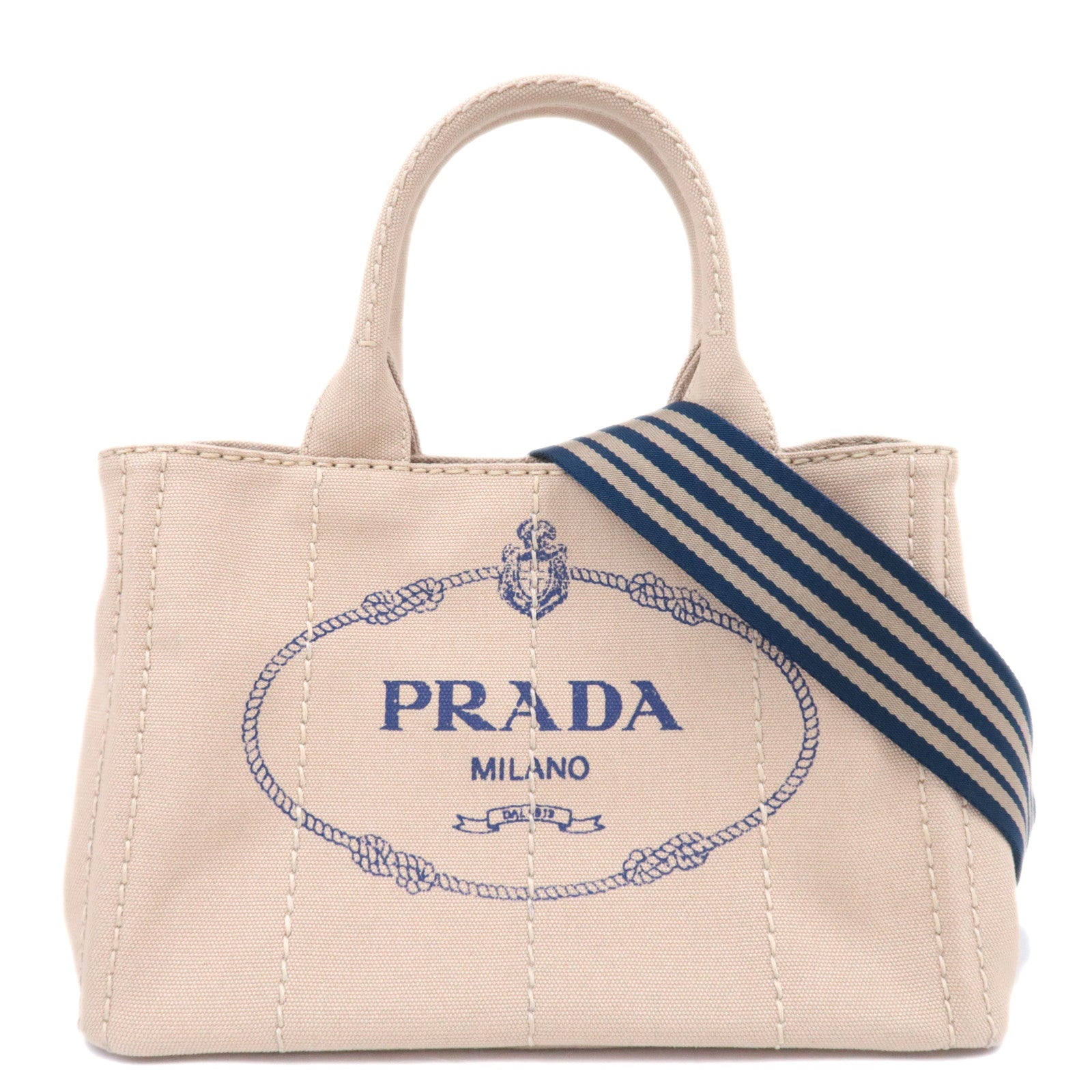 PRADA Canapa Mini 2Way Canvas Tote Bag Beige 1BG43990082