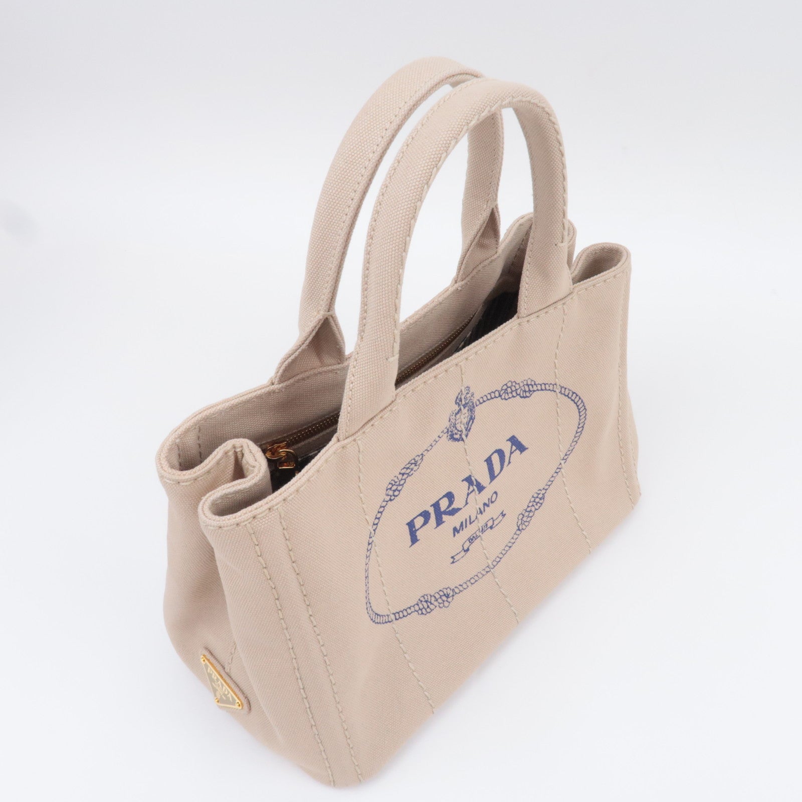 PRADA Canapa Mini 2Way Canvas Tote Bag Beige 1BG439