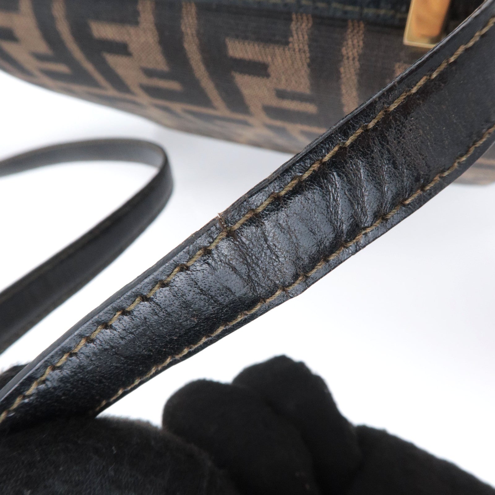 FENDI Zucca Canvas Leather Shoulder Bag Brown Black