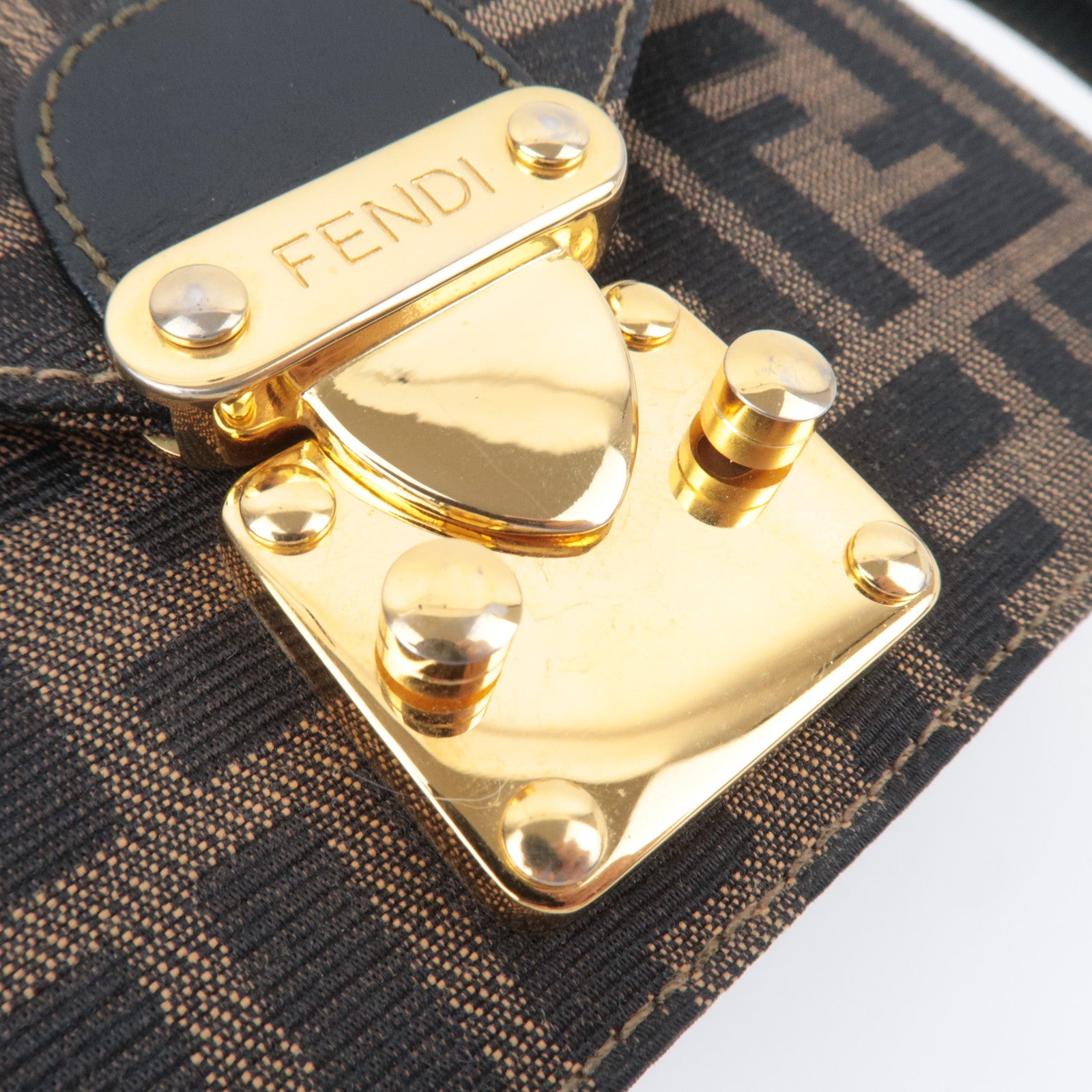 FENDI Zucca Canvas Leather Shoulder Bag Brown Black