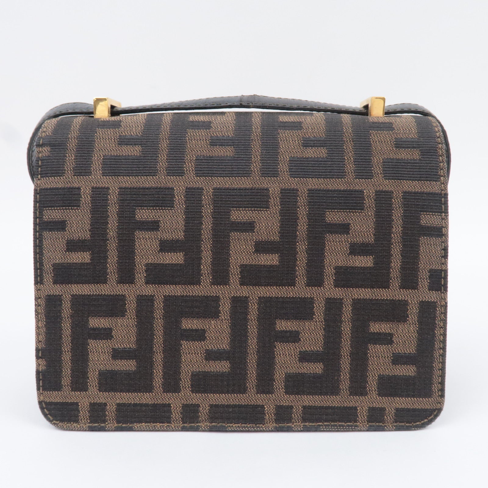FENDI Zucca Canvas Leather Shoulder Bag Brown Black