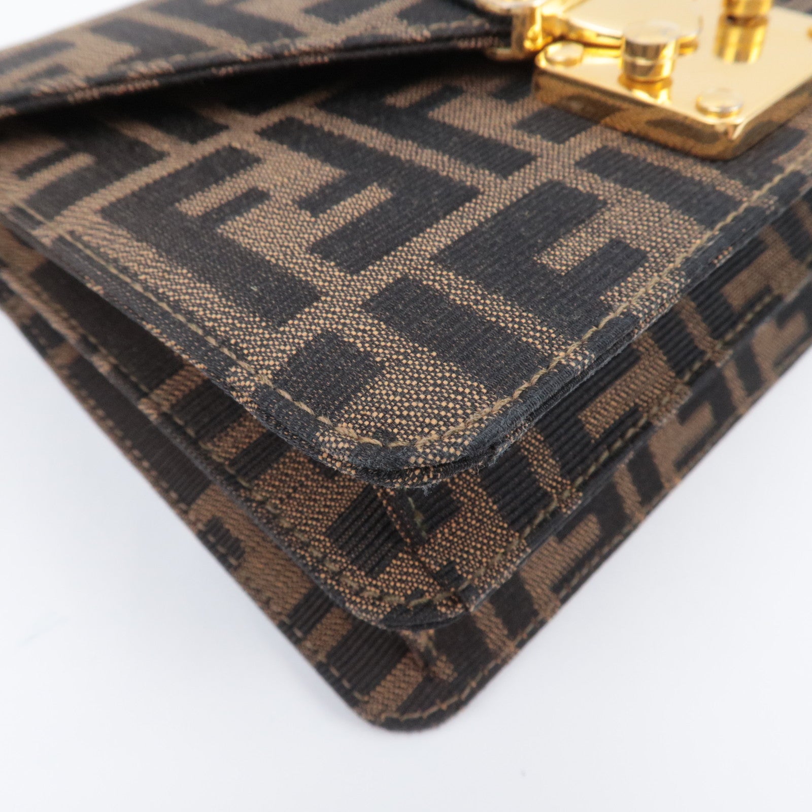 FENDI Zucca Canvas Leather Shoulder Bag Brown Black