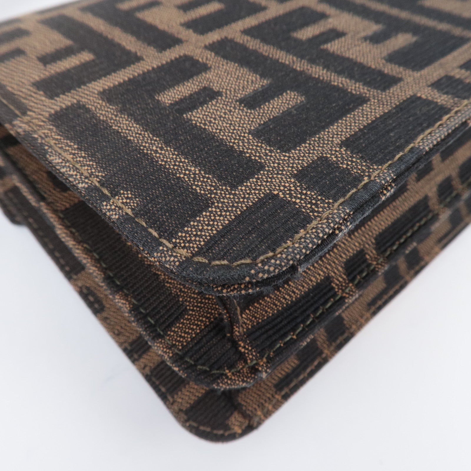 FENDI Zucca Canvas Leather Shoulder Bag Brown Black