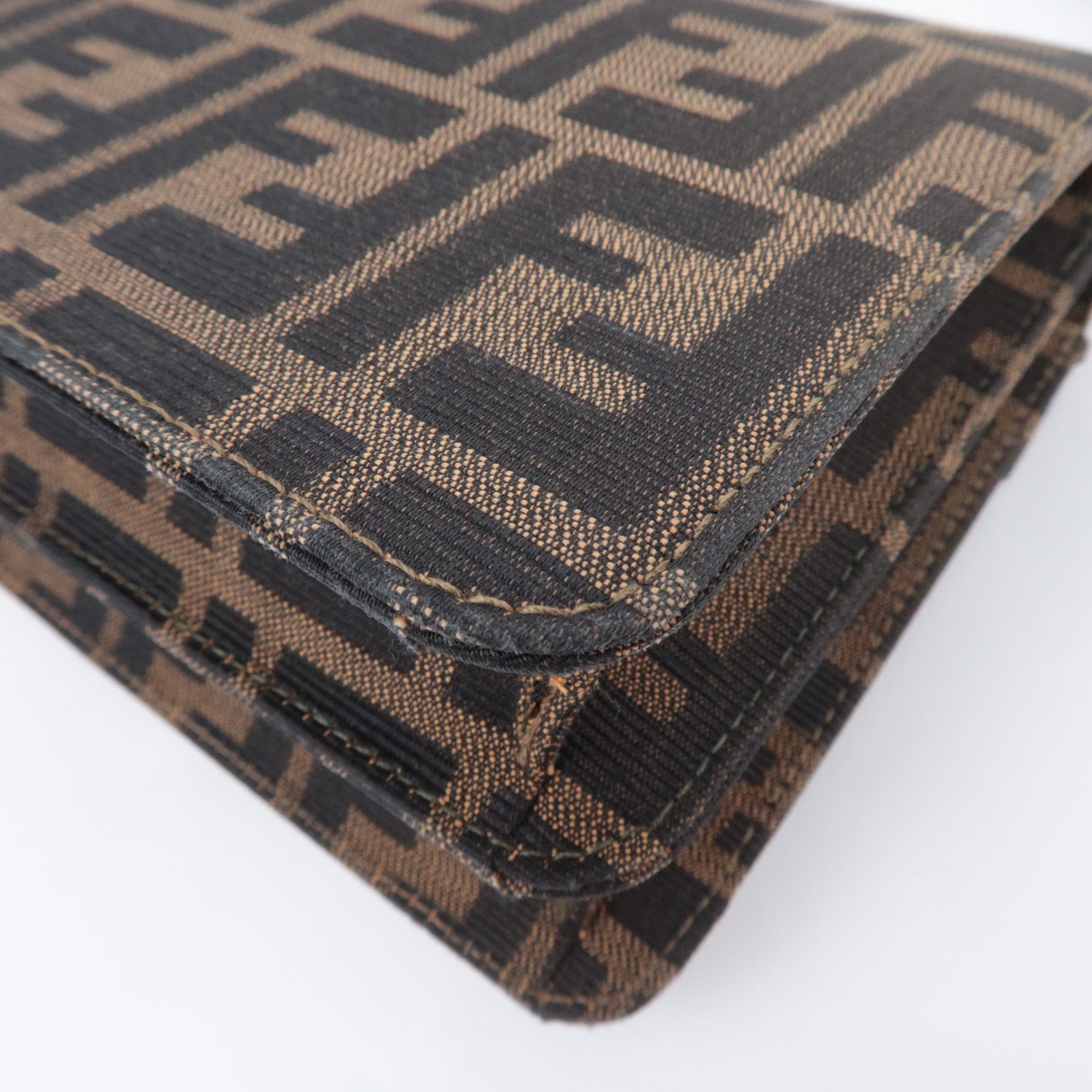 FENDI Zucca Canvas Leather Shoulder Bag Brown Black