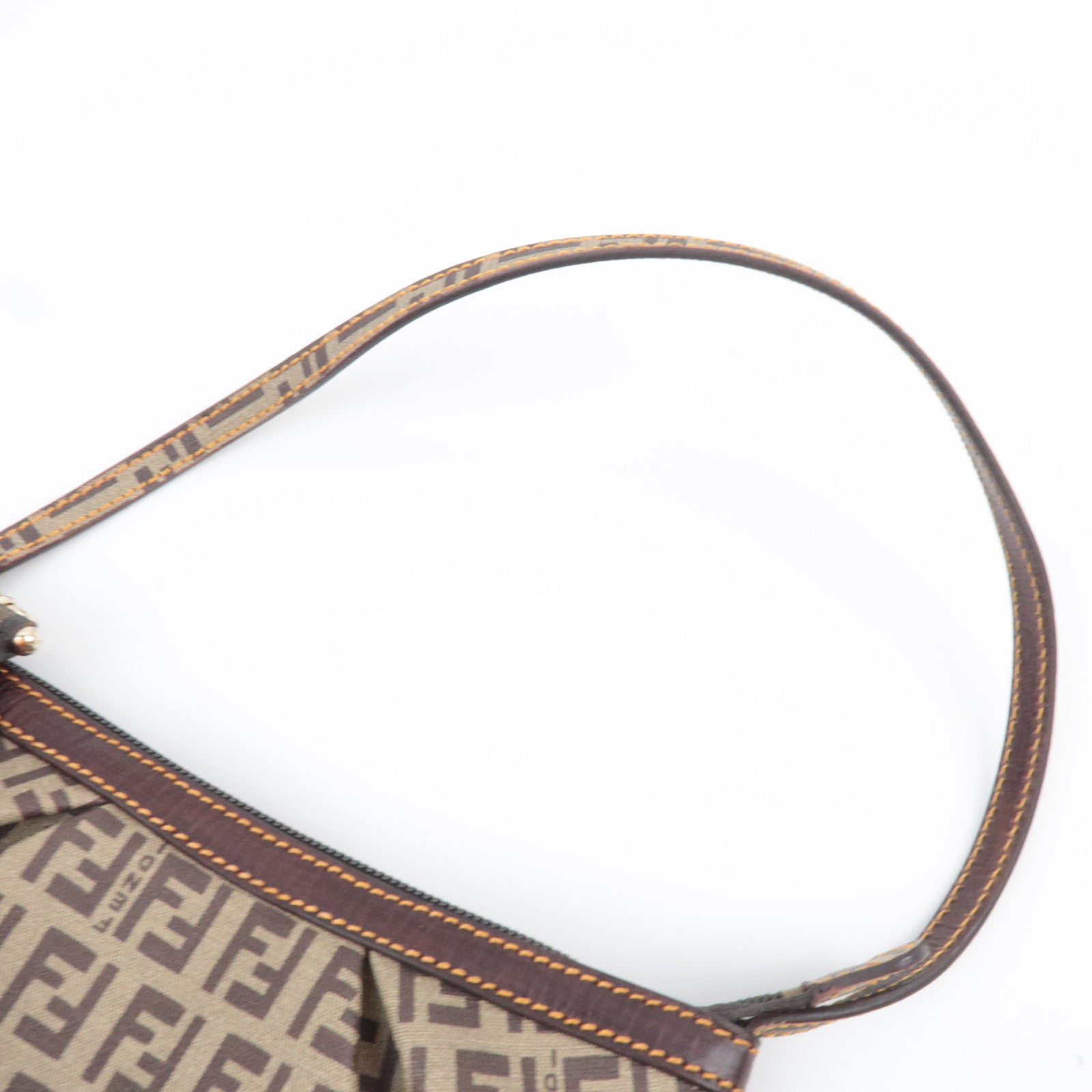 FENDI Zucchino PVC Leather Handbag Brown 8BR566