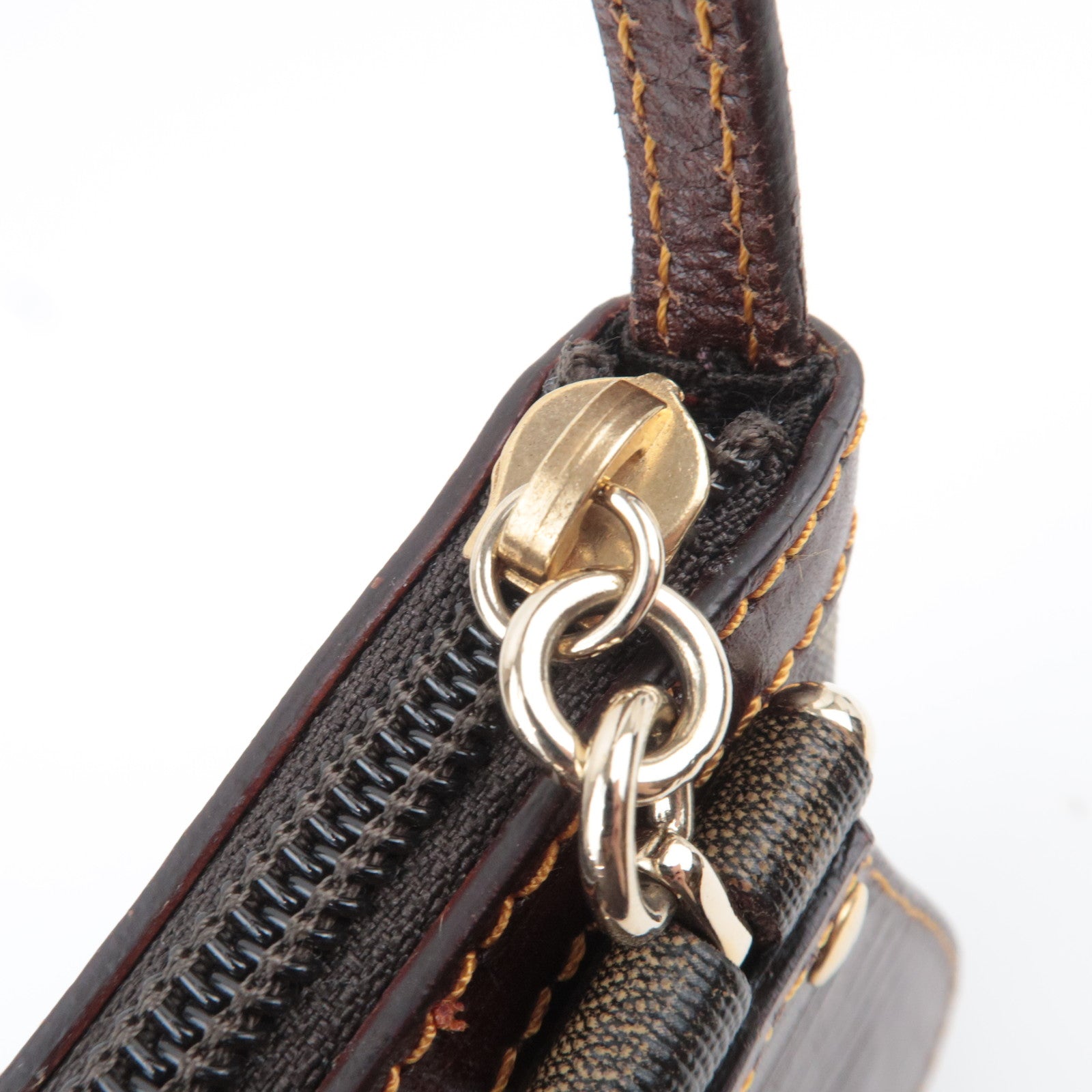 FENDI Zucchino PVC Leather Handbag Brown 8BR566