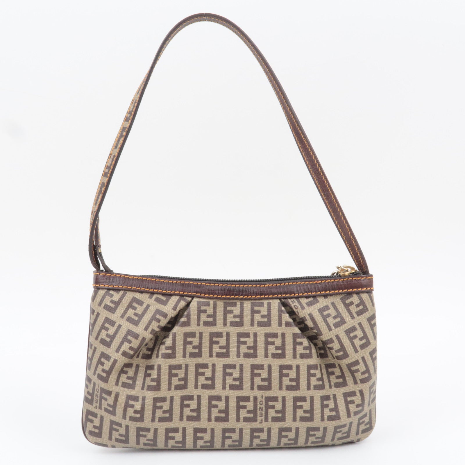 FENDI Zucchino PVC Leather Handbag Brown 8BR566