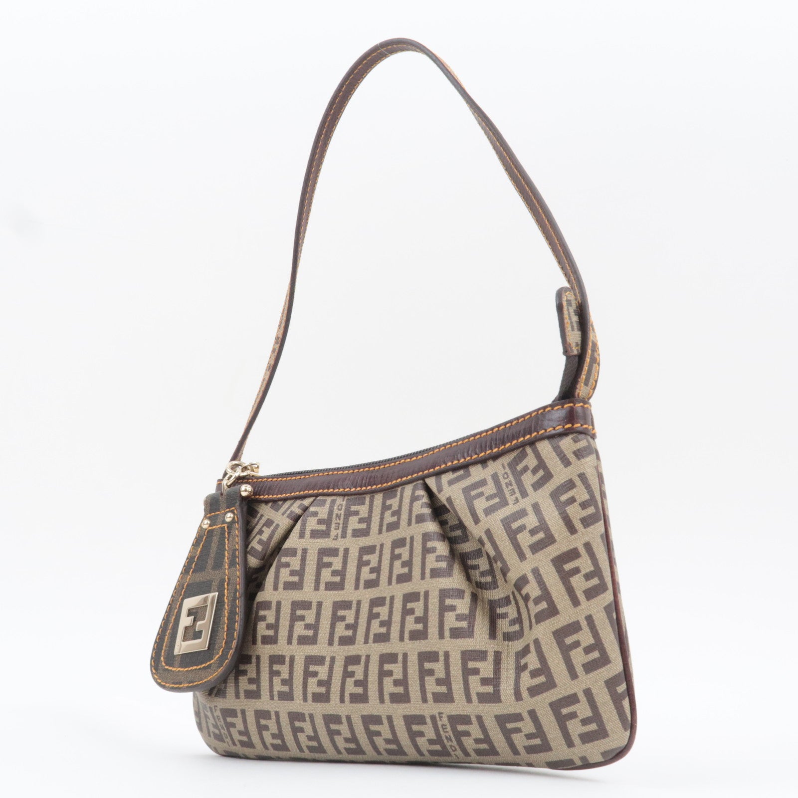 FENDI Zucchino PVC Leather Handbag Brown 8BR566