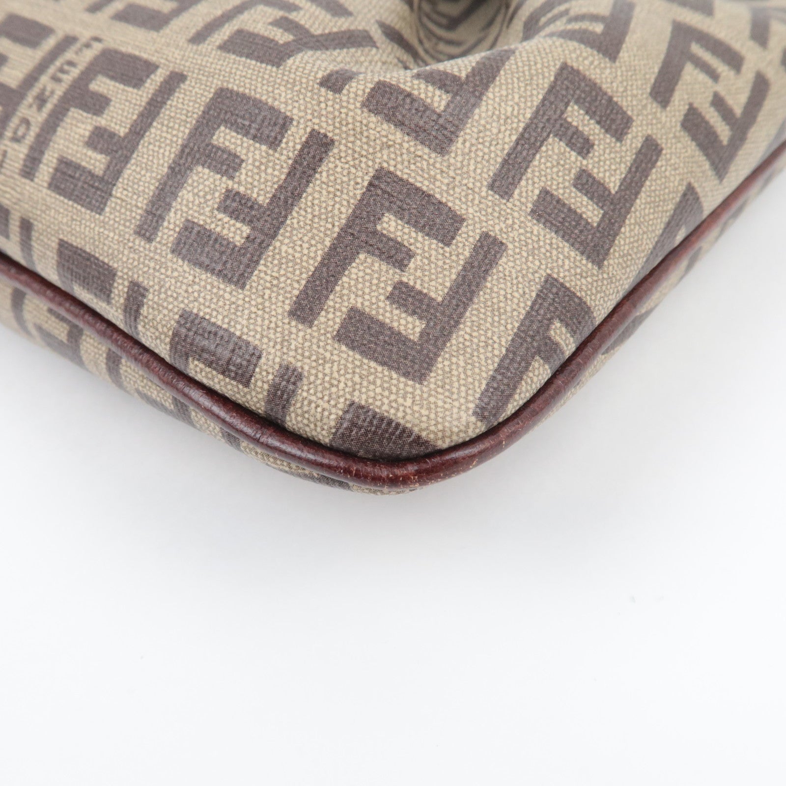 FENDI Zucchino PVC Leather Handbag Brown 8BR566