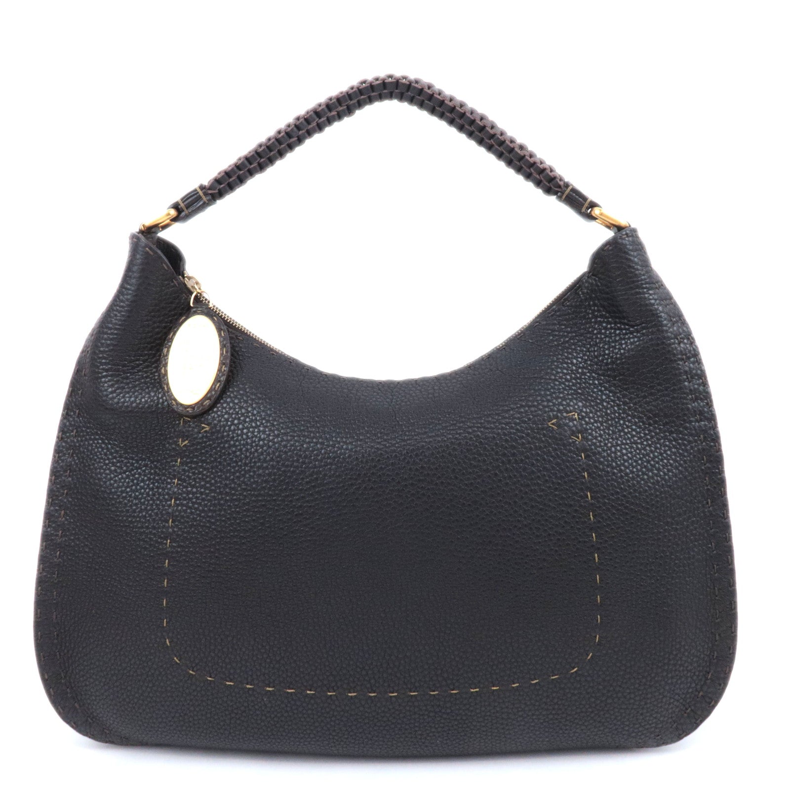 FENDI Selleria Hobo Leather Shoulder Bag Dark Brown 8BR58290095