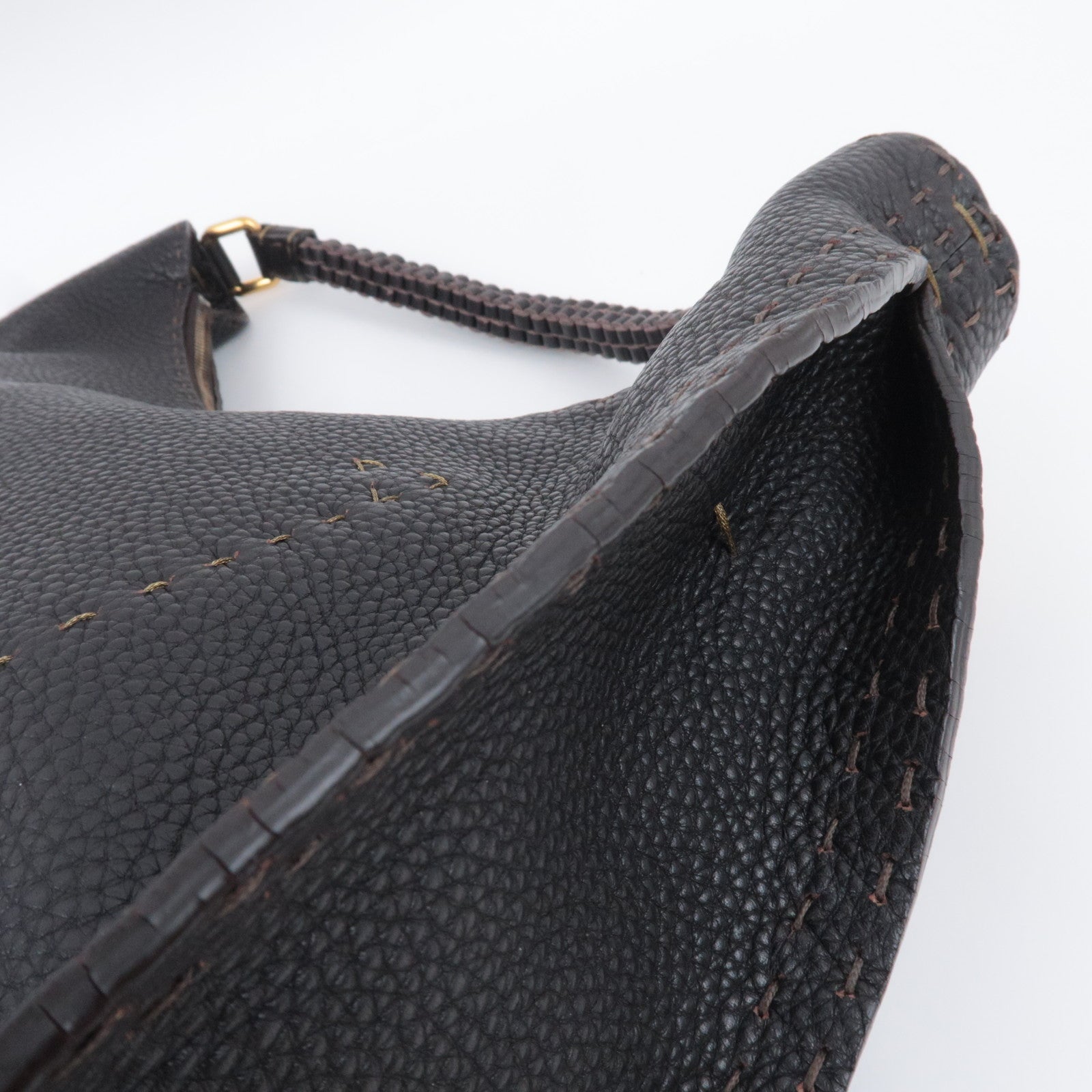 FENDI Selleria Hobo Leather Shoulder Bag Dark Brown 8BR582