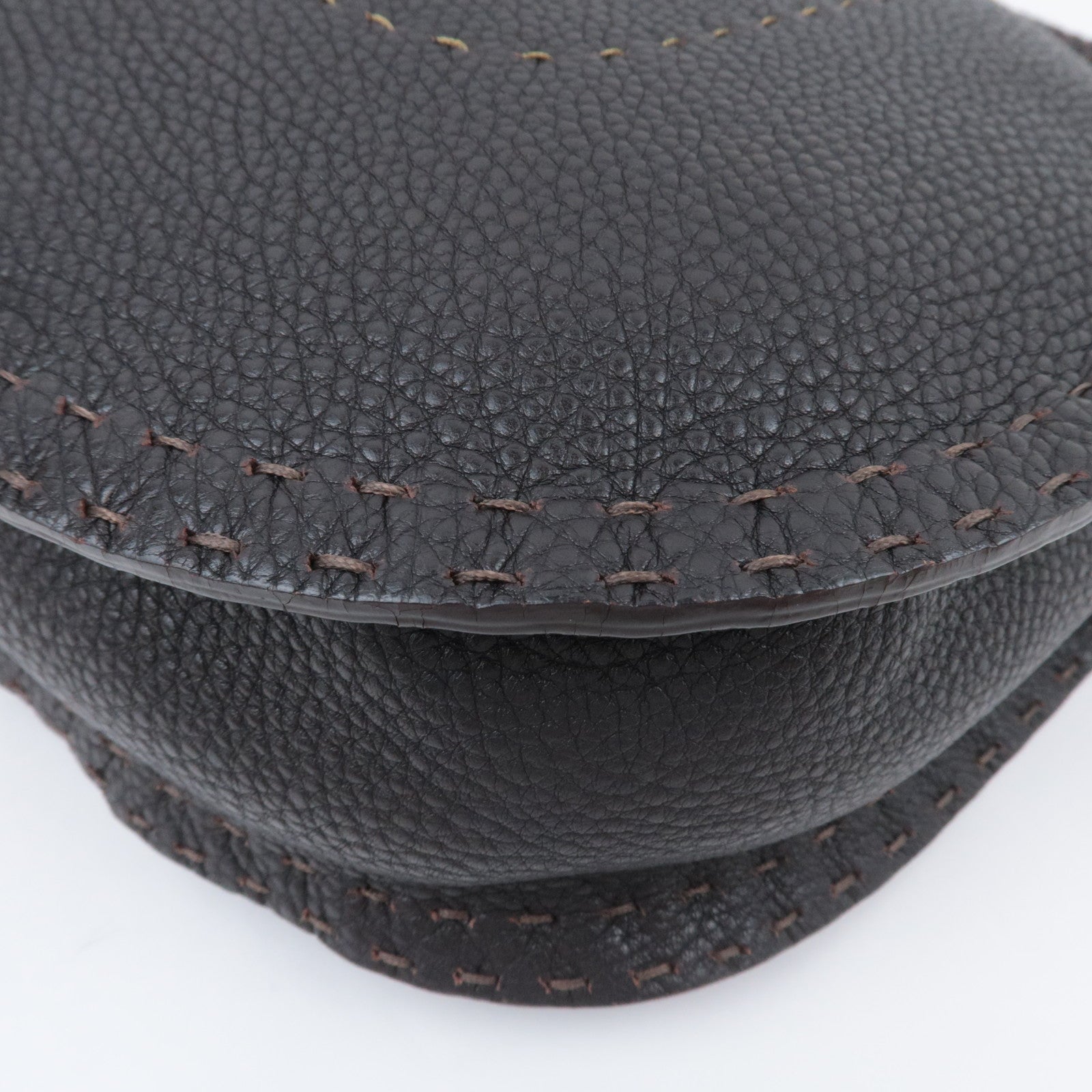 FENDI Selleria Hobo Leather Shoulder Bag Dark Brown 8BR582
