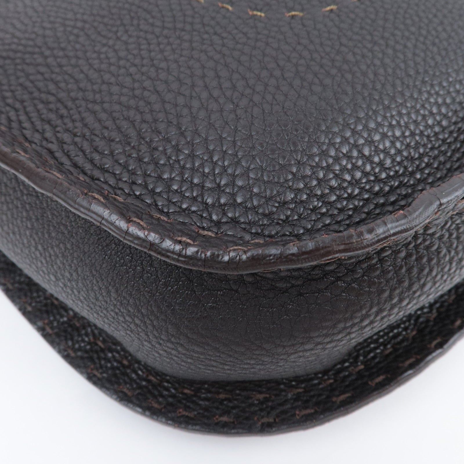 FENDI Selleria Hobo Leather Shoulder Bag Dark Brown 8BR582