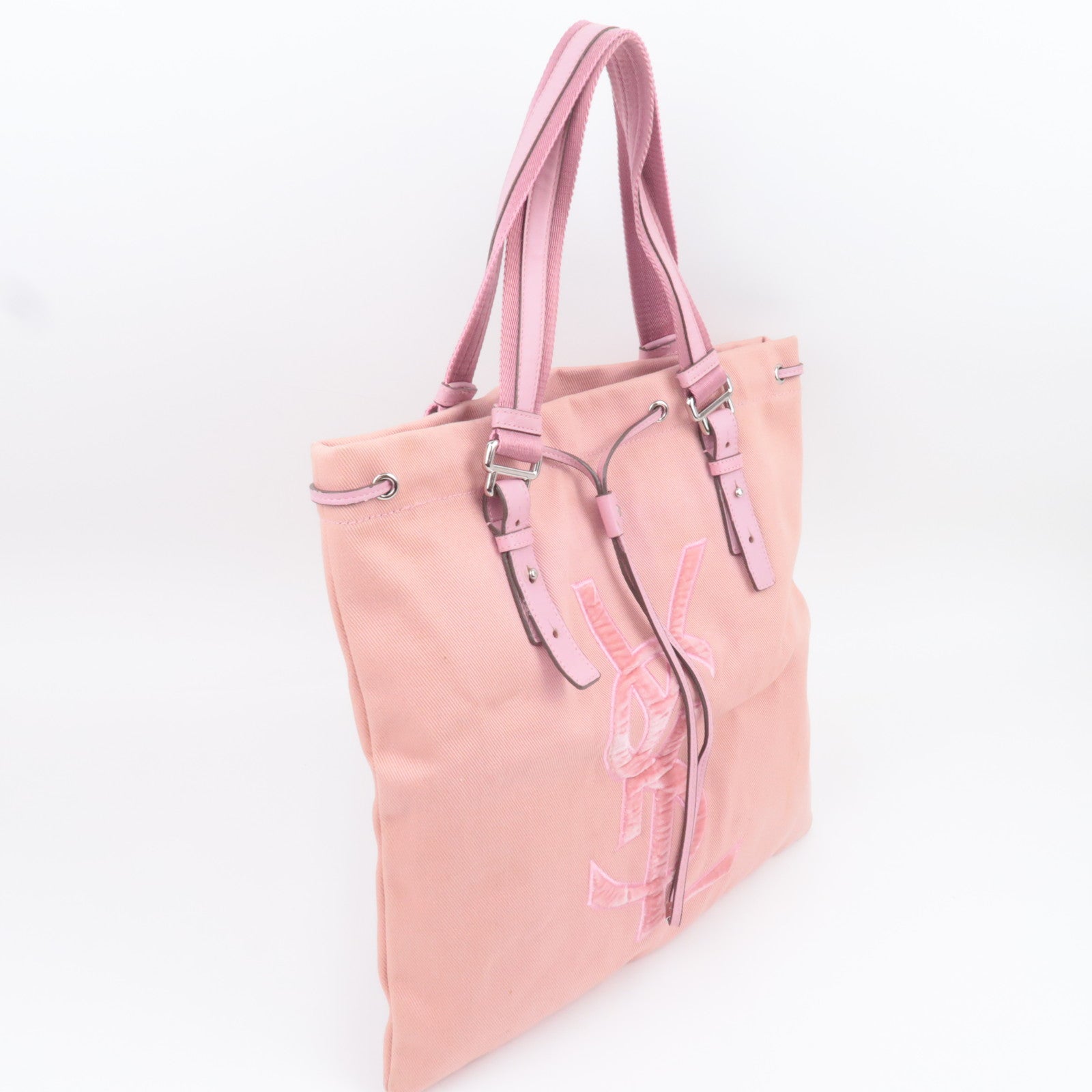 SAINT LAURENT YSL Kahala Canvas Velour Tote Bag Pink 121631