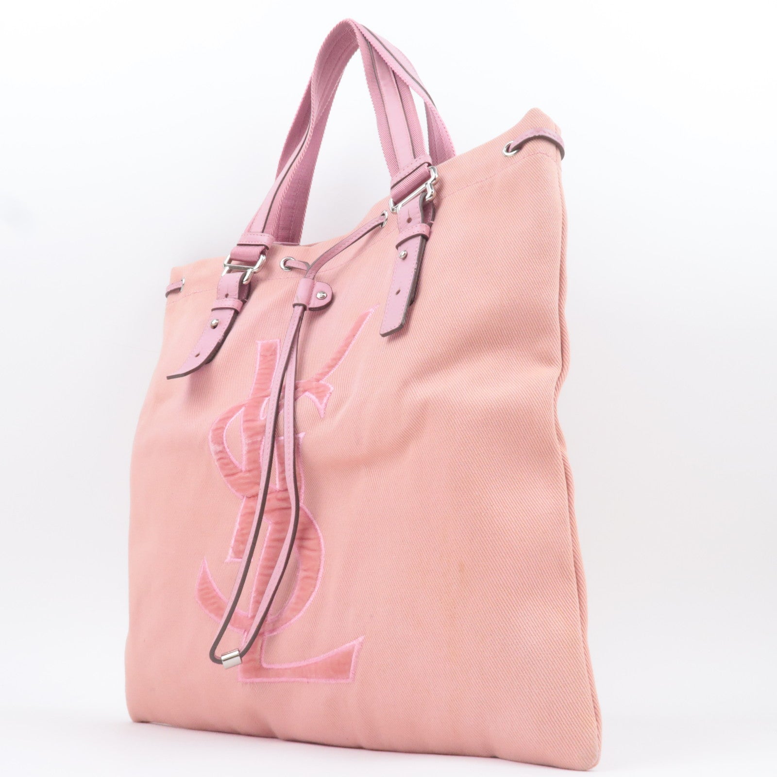 SAINT LAURENT YSL Kahala Canvas Velour Tote Bag Pink 121631