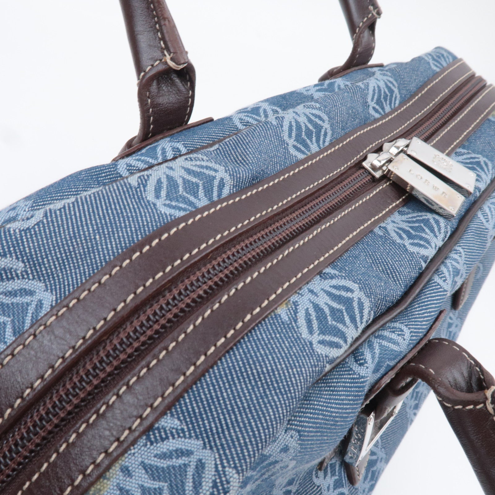 LOEWE Anagram Canvas Leather Handbag Blue Brown